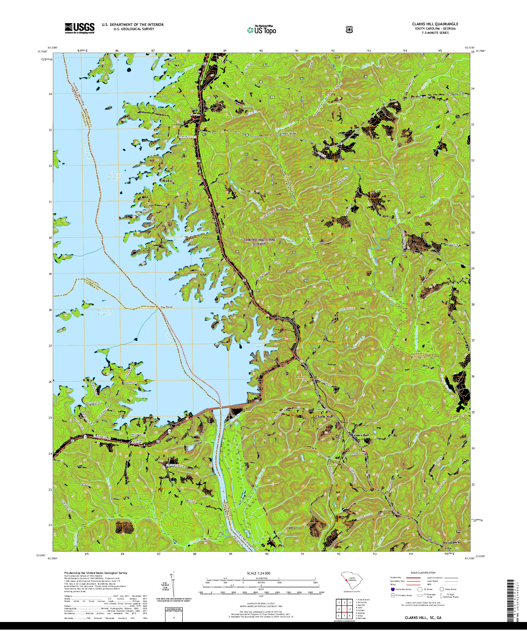 USGS US TOPO 7.5-MINUTE MAP FOR CLARKS HILL, SC,GA 2020