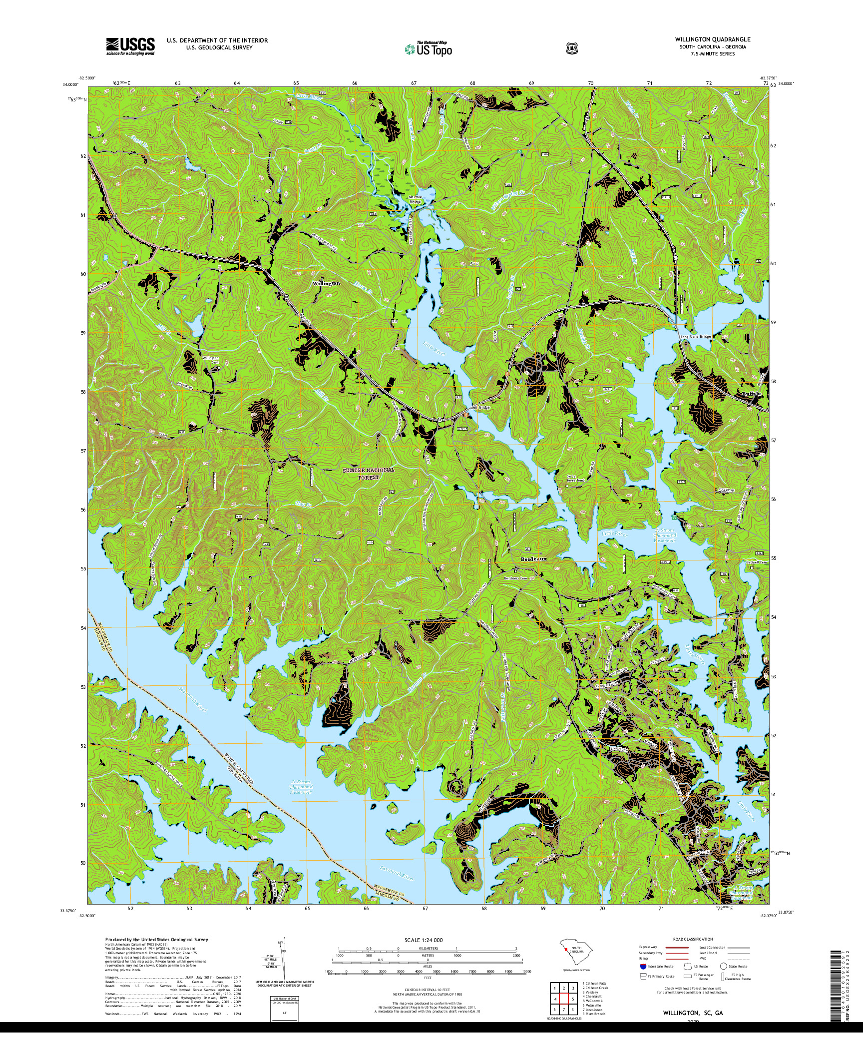 USGS US TOPO 7.5-MINUTE MAP FOR WILLINGTON, SC,GA 2020