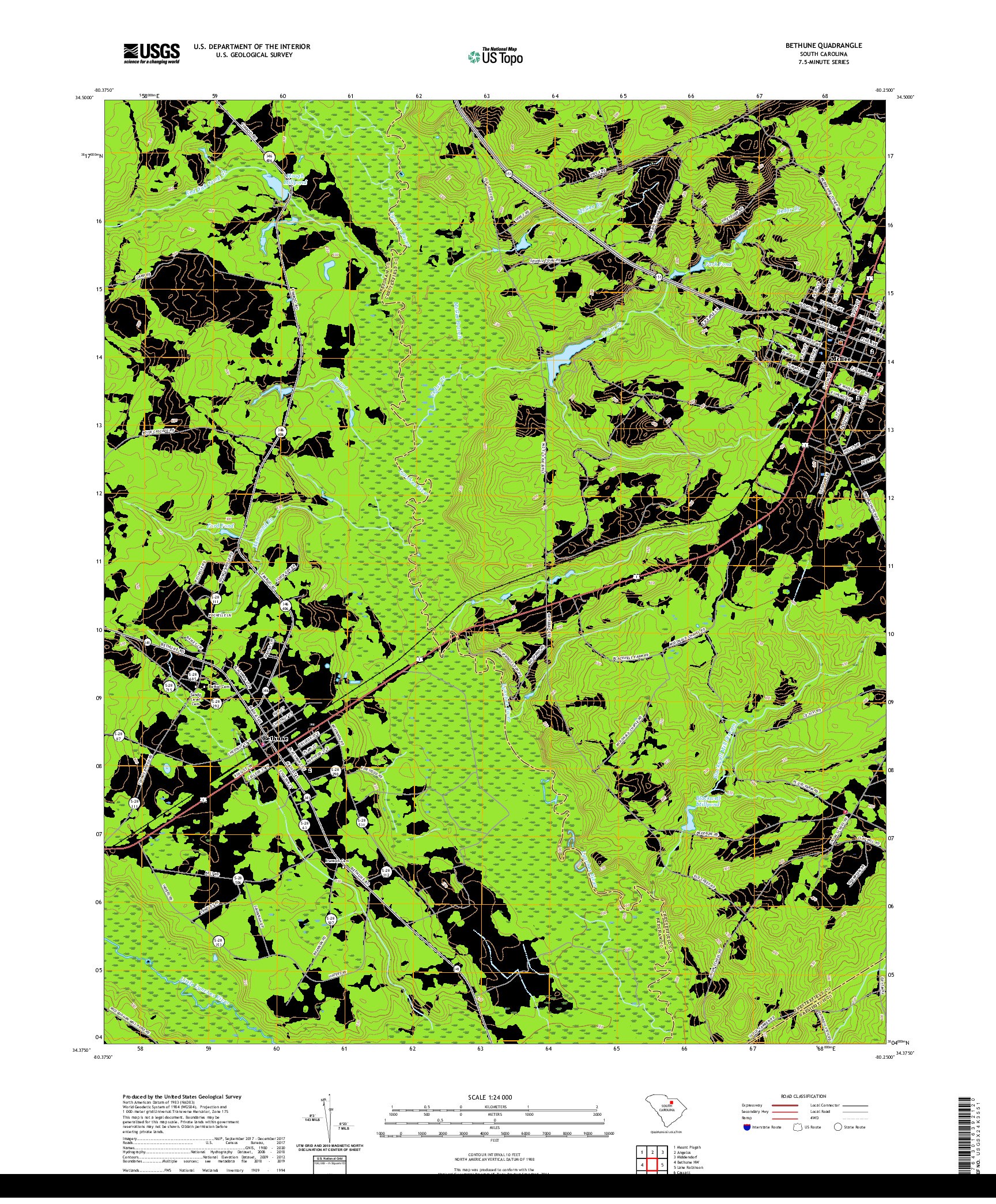 USGS US TOPO 7.5-MINUTE MAP FOR BETHUNE, SC 2020