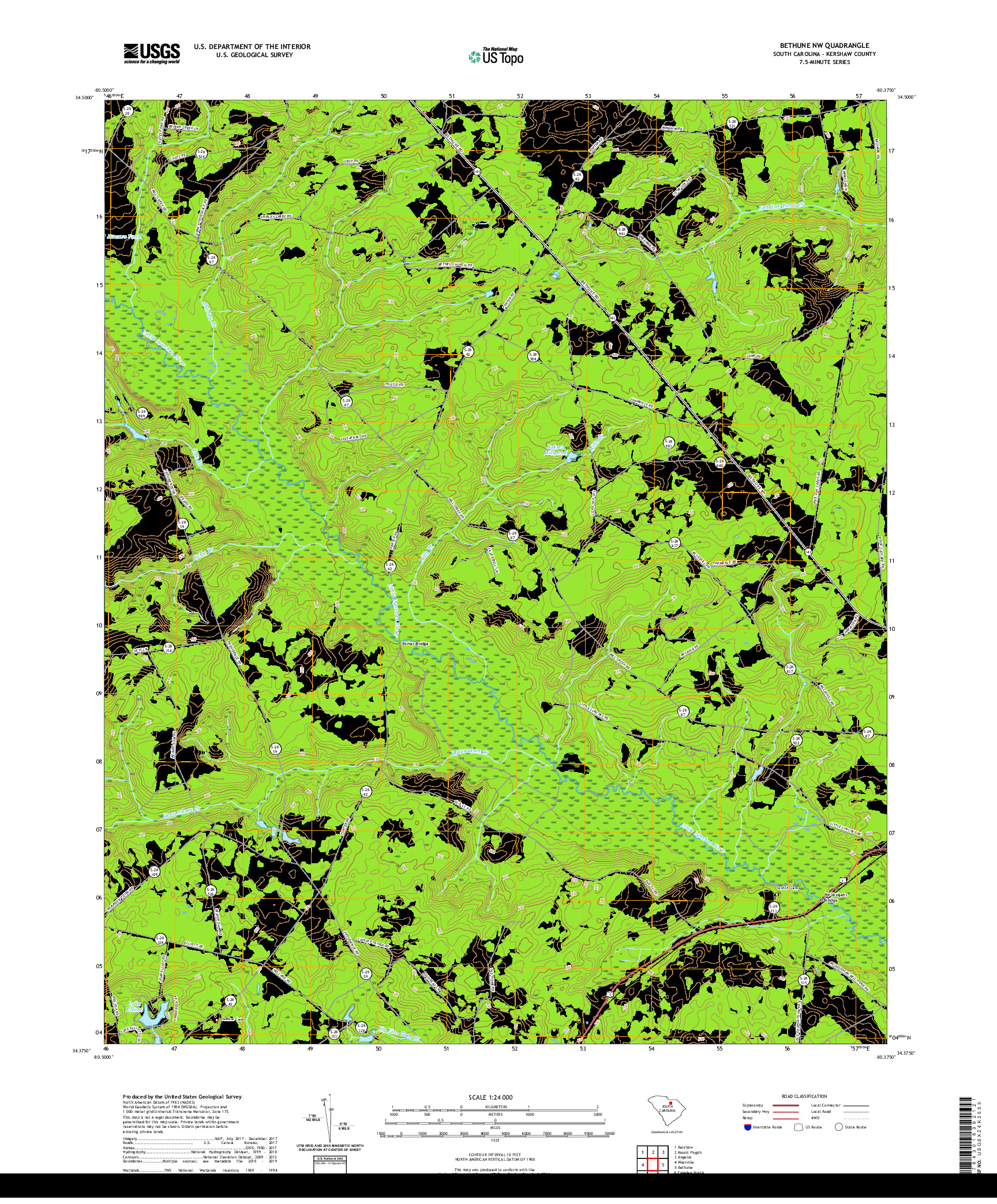 USGS US TOPO 7.5-MINUTE MAP FOR BETHUNE NW, SC 2020