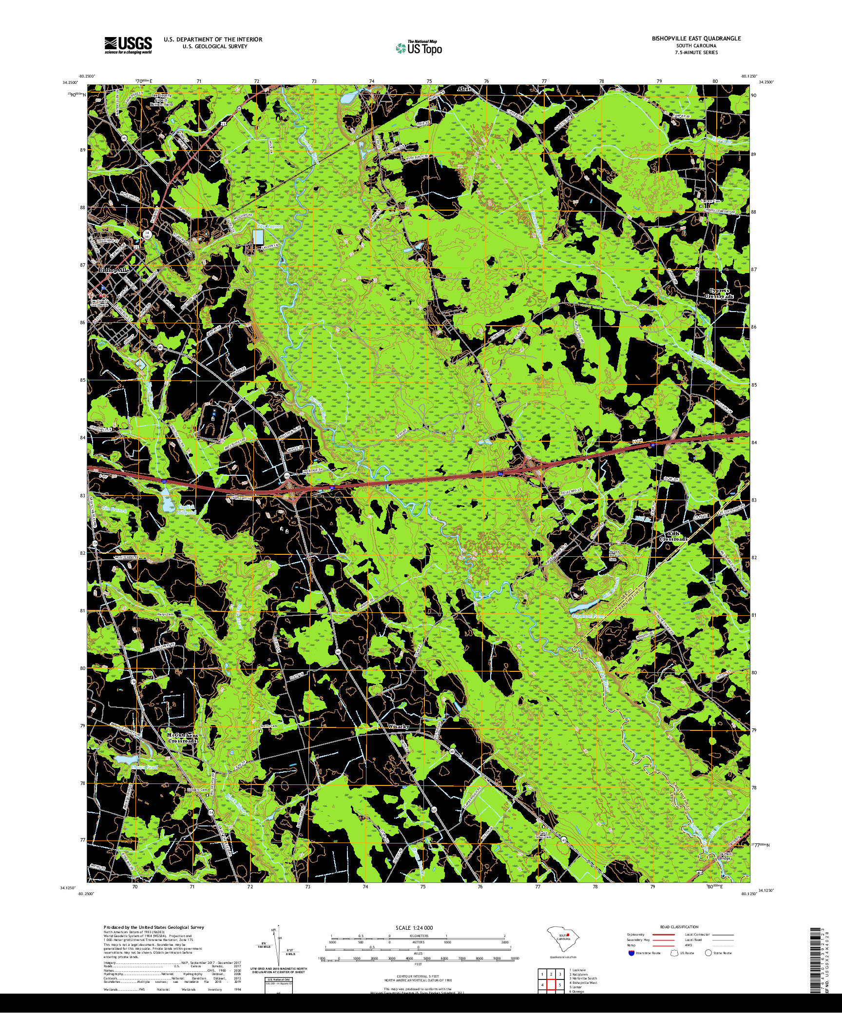 USGS US TOPO 7.5-MINUTE MAP FOR BISHOPVILLE EAST, SC 2020