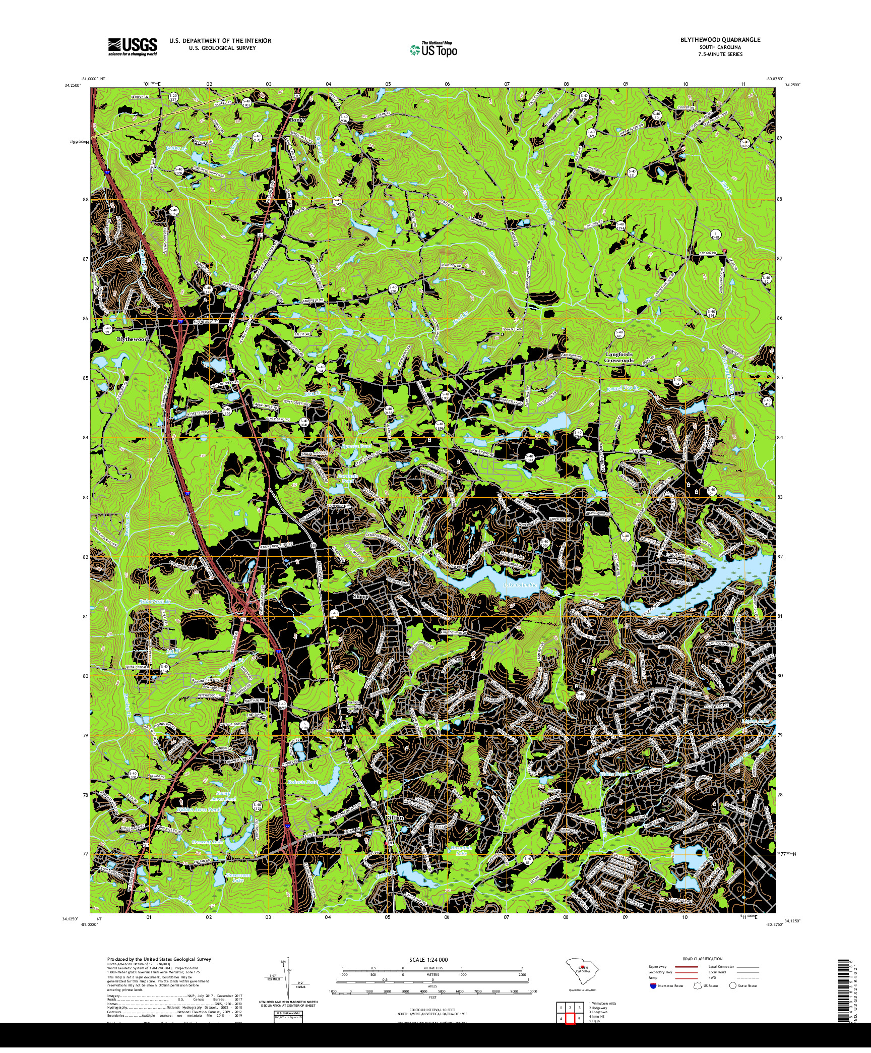 USGS US TOPO 7.5-MINUTE MAP FOR BLYTHEWOOD, SC 2020