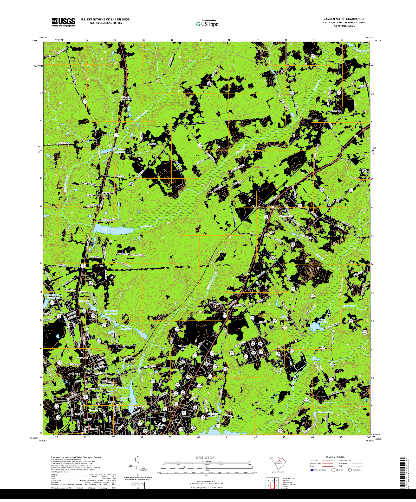 USGS US TOPO 7.5-MINUTE MAP FOR CAMDEN NORTH, SC 2020