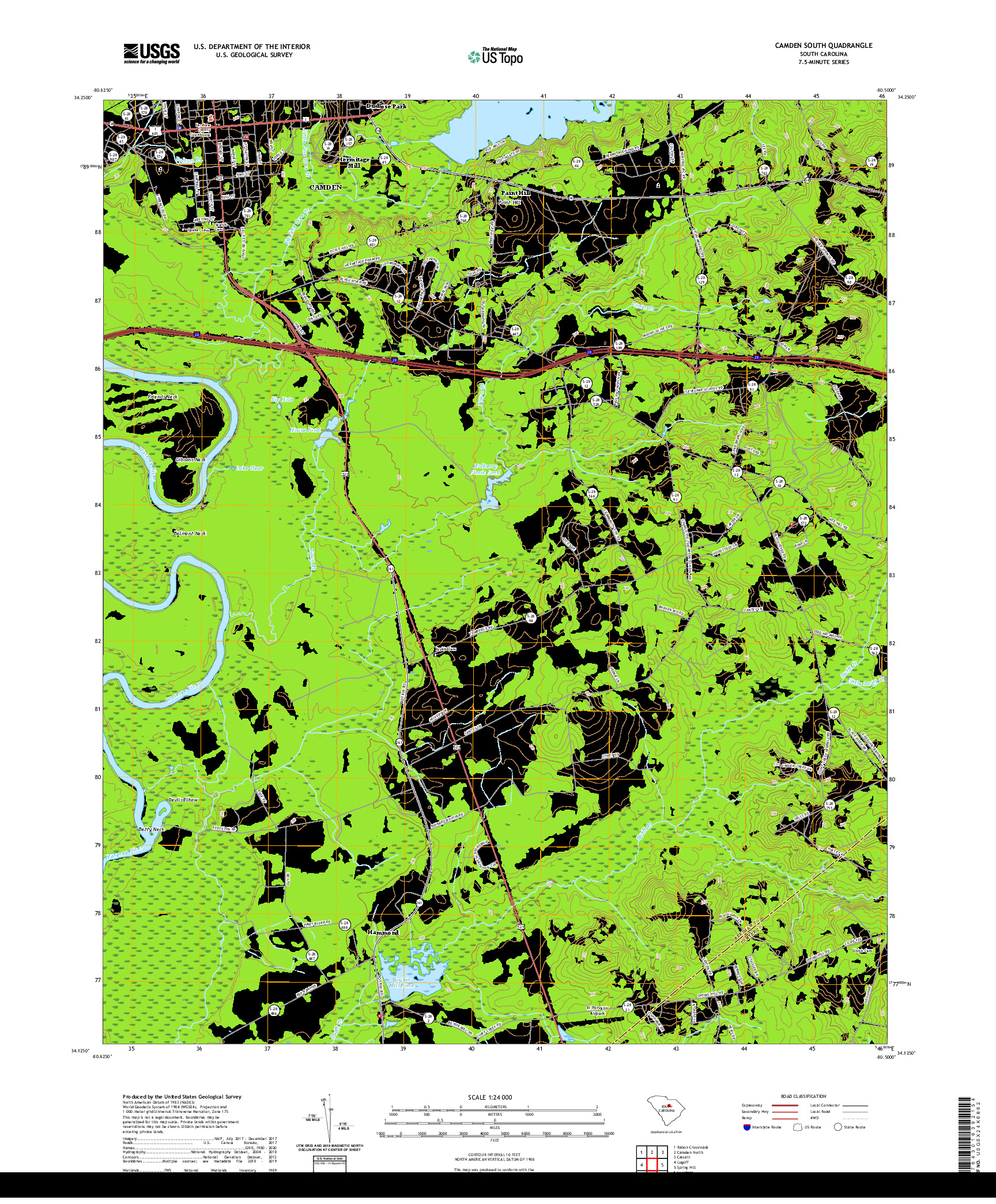 USGS US TOPO 7.5-MINUTE MAP FOR CAMDEN SOUTH, SC 2020