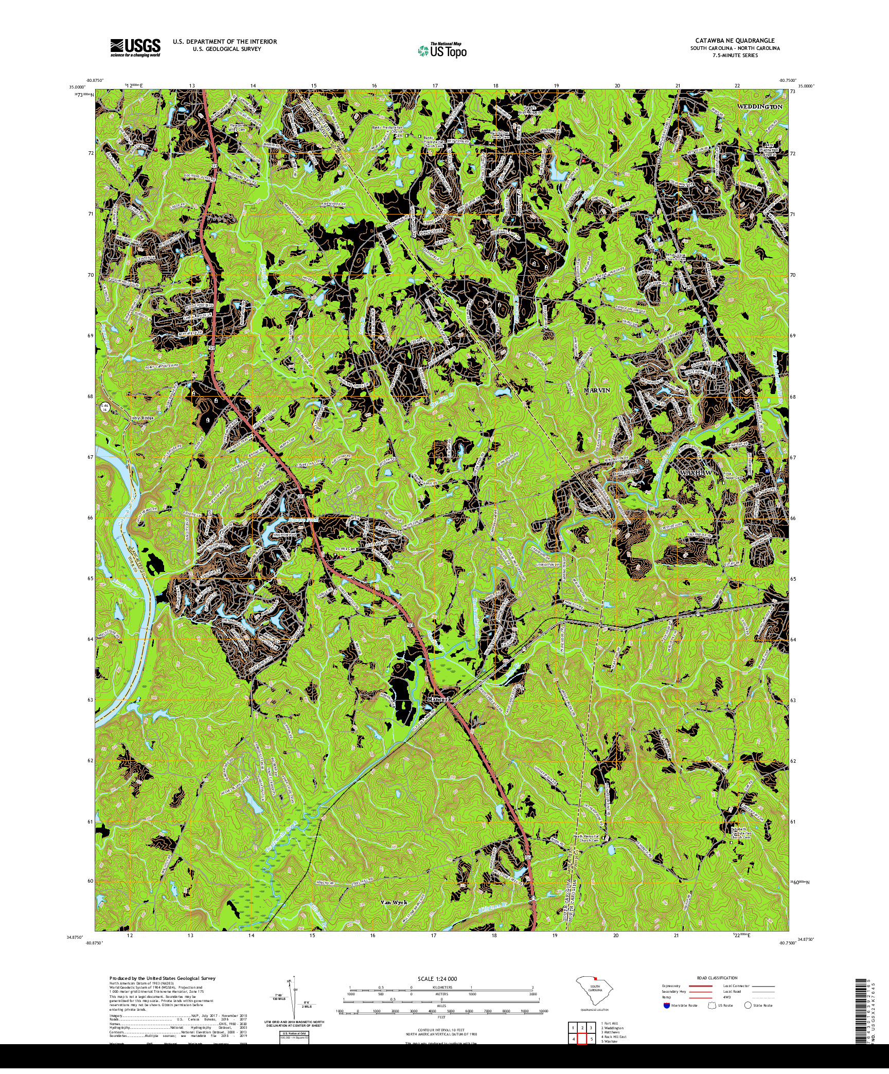 USGS US TOPO 7.5-MINUTE MAP FOR CATAWBA NE, SC,NC 2020