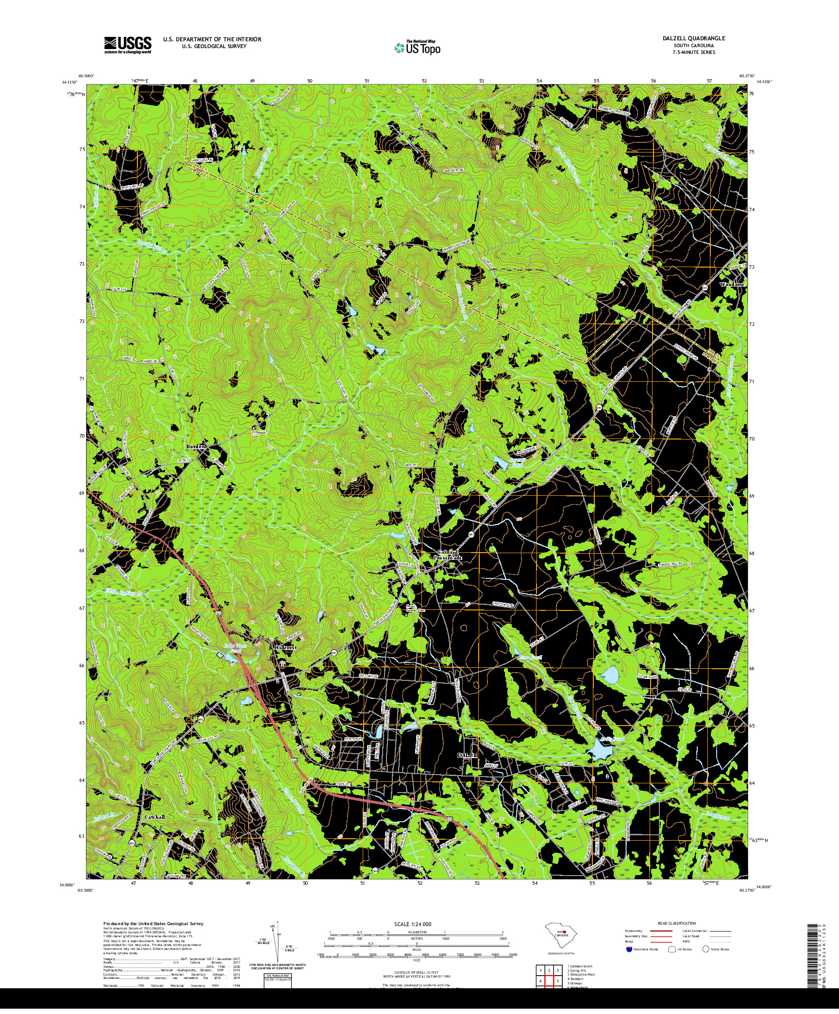 USGS US TOPO 7.5-MINUTE MAP FOR DALZELL, SC 2020