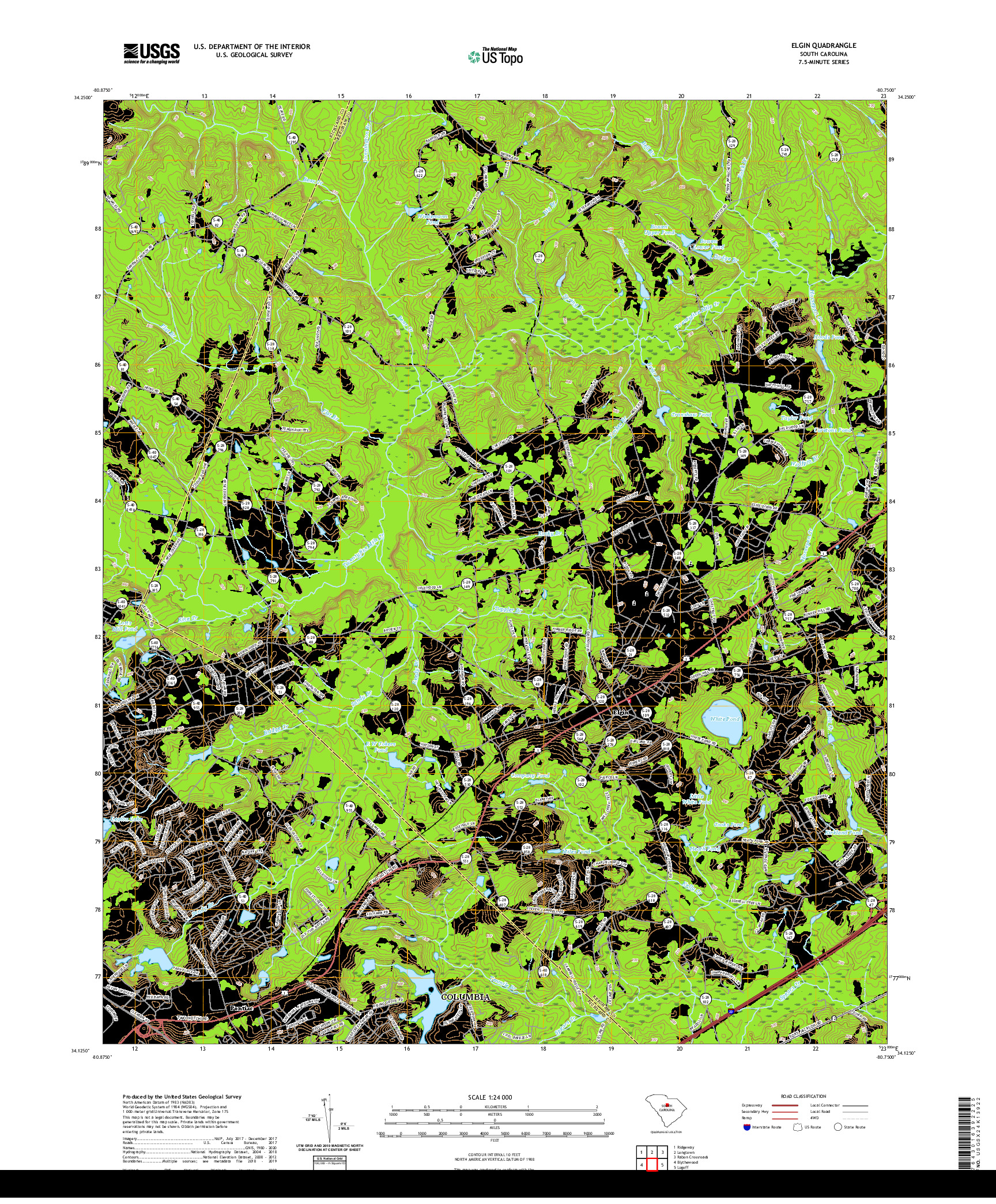 USGS US TOPO 7.5-MINUTE MAP FOR ELGIN, SC 2020