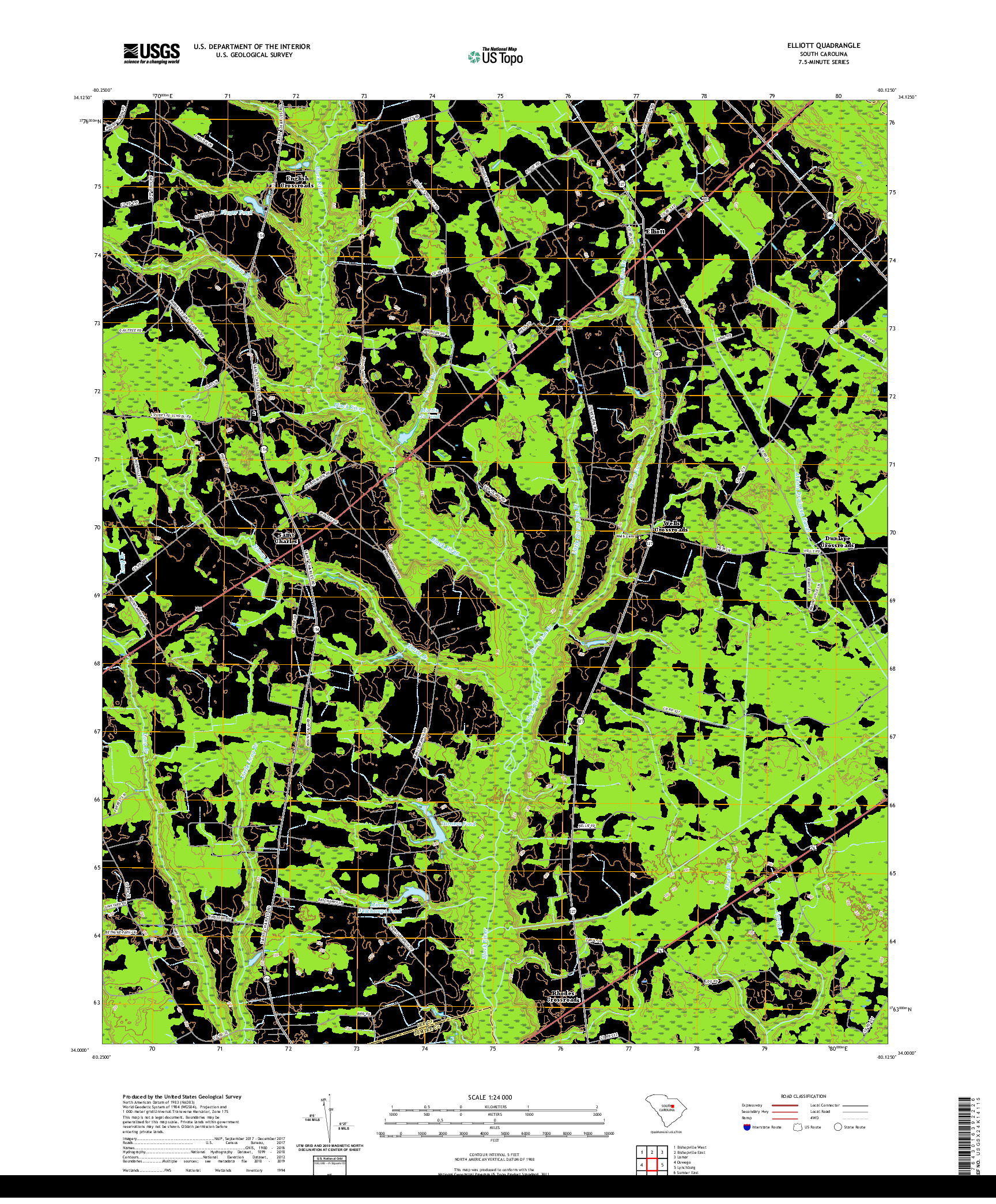 USGS US TOPO 7.5-MINUTE MAP FOR ELLIOTT, SC 2020