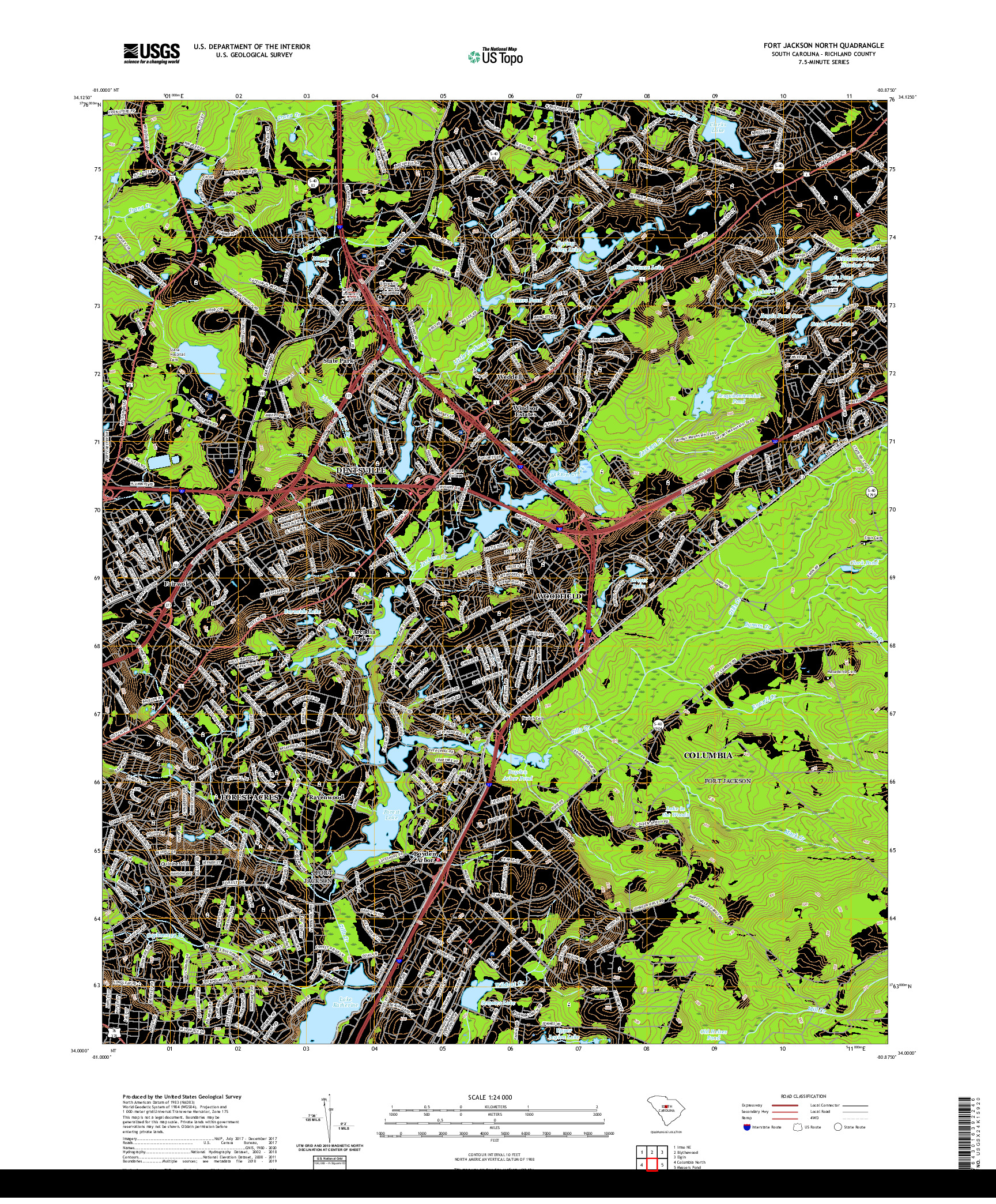 USGS US TOPO 7.5-MINUTE MAP FOR FORT JACKSON NORTH, SC 2020