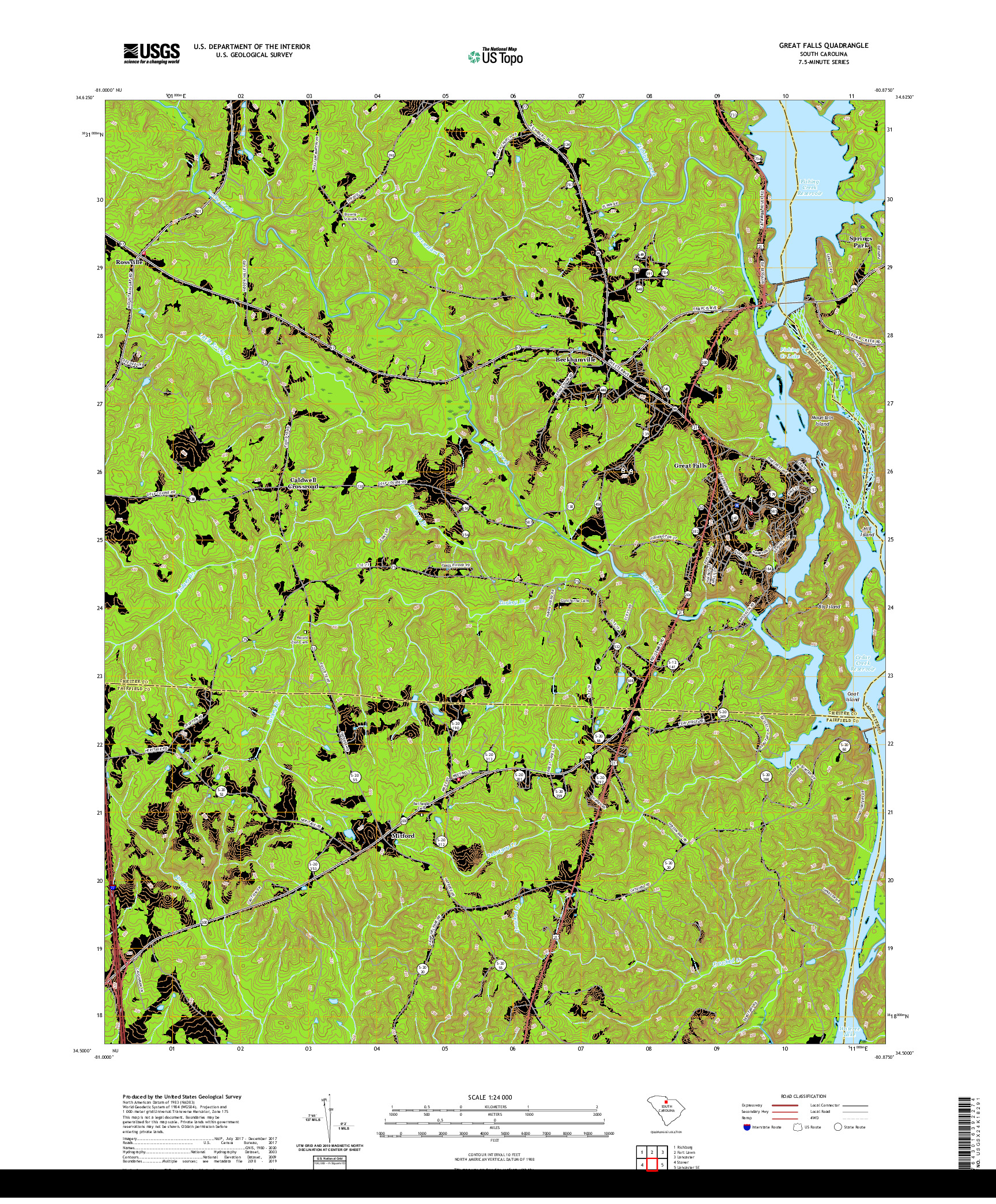 USGS US TOPO 7.5-MINUTE MAP FOR GREAT FALLS, SC 2020
