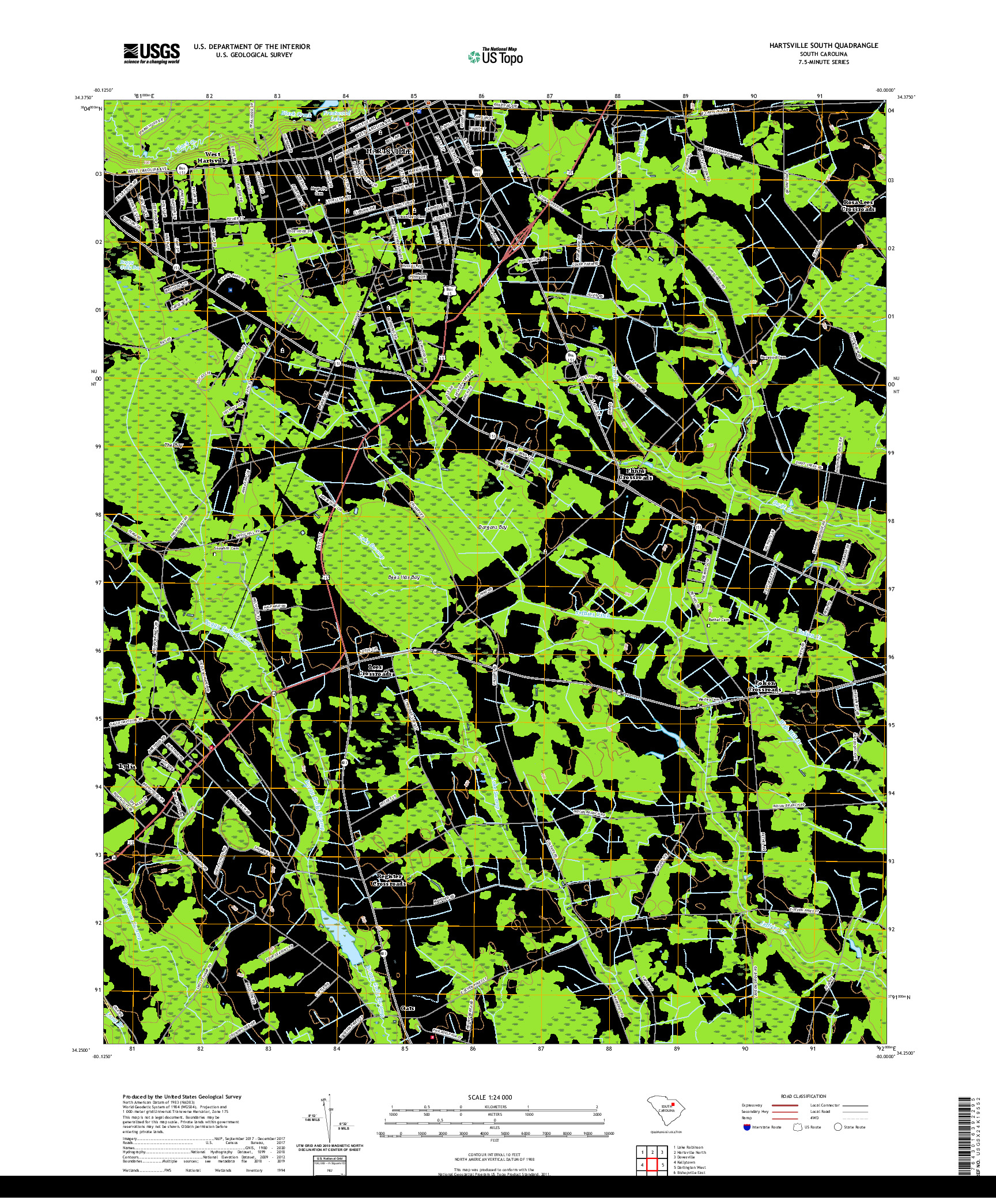 USGS US TOPO 7.5-MINUTE MAP FOR HARTSVILLE SOUTH, SC 2020