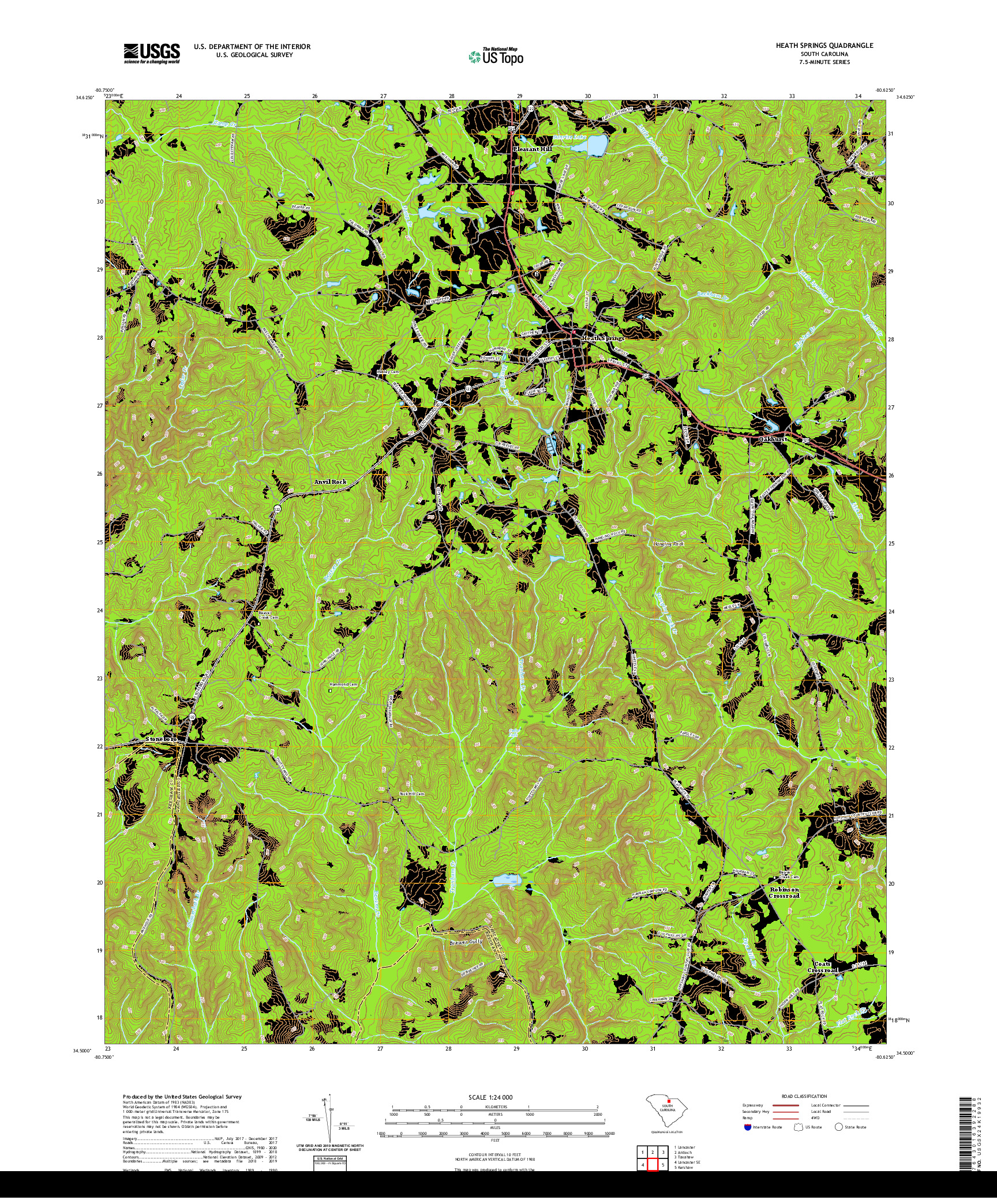 USGS US TOPO 7.5-MINUTE MAP FOR HEATH SPRINGS, SC 2020