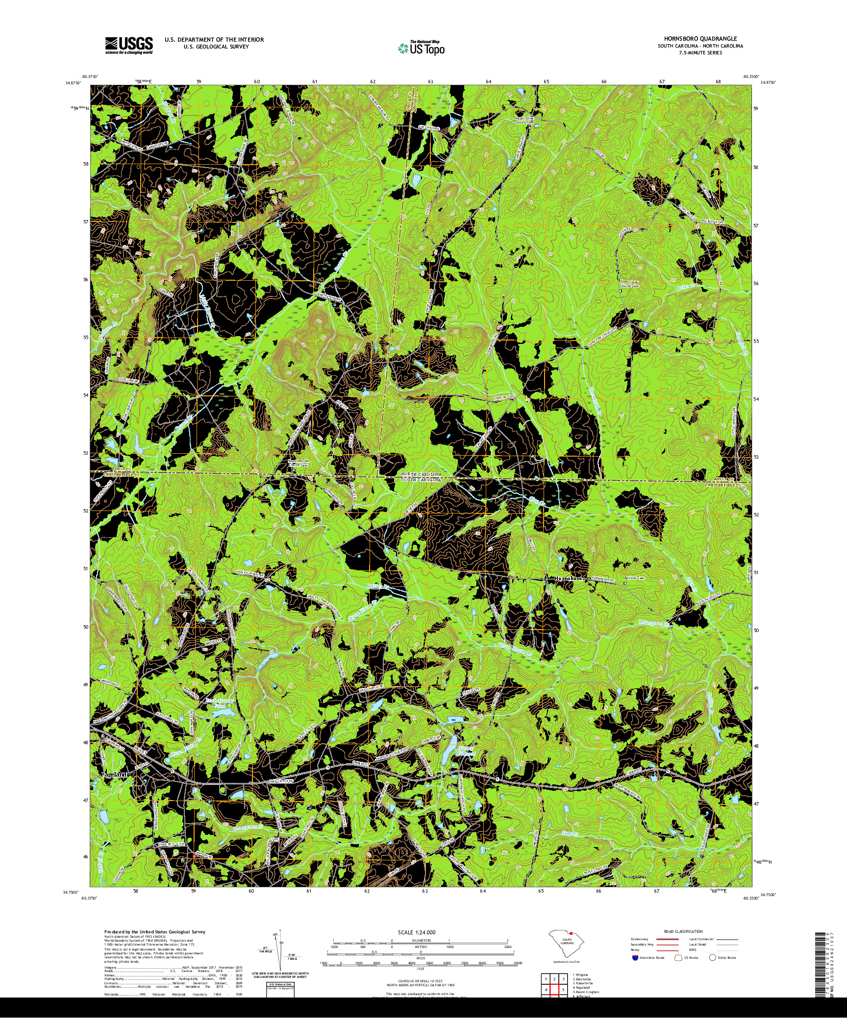 USGS US TOPO 7.5-MINUTE MAP FOR HORNSBORO, SC,NC 2020