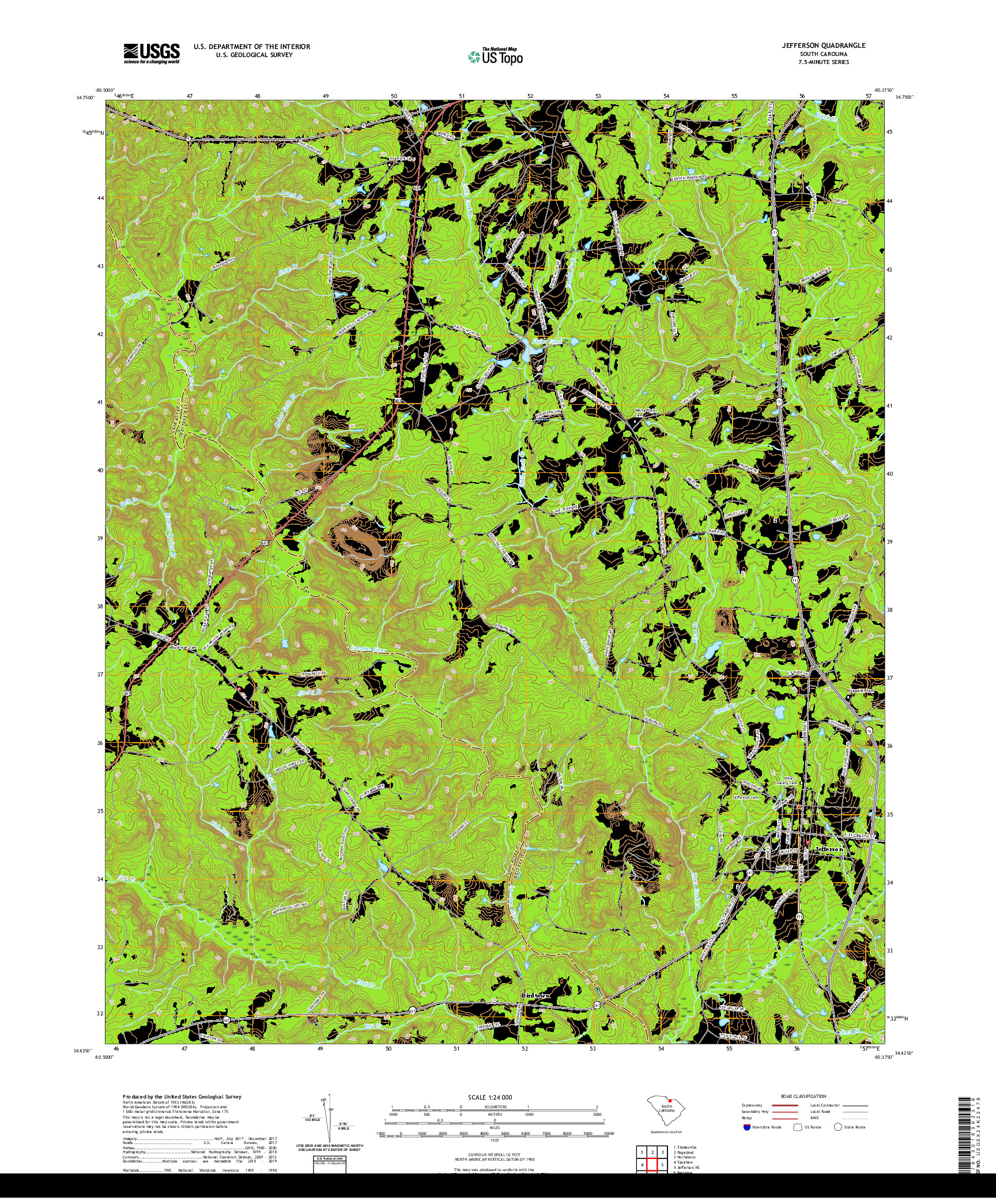 USGS US TOPO 7.5-MINUTE MAP FOR JEFFERSON, SC 2020