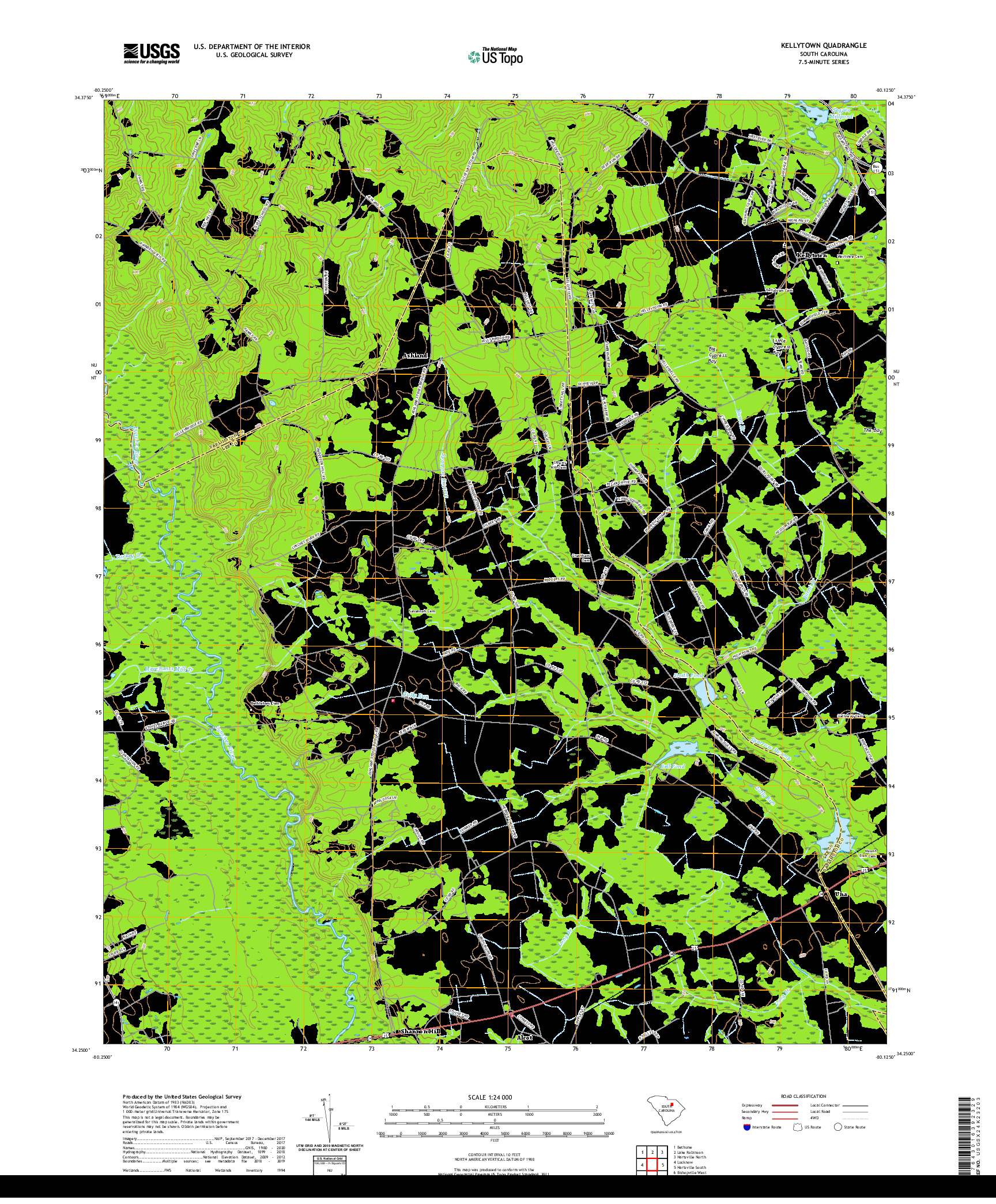 USGS US TOPO 7.5-MINUTE MAP FOR KELLYTOWN, SC 2020