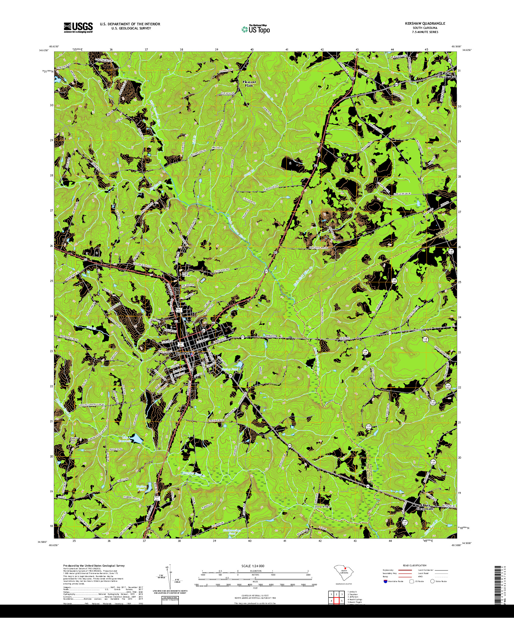 USGS US TOPO 7.5-MINUTE MAP FOR KERSHAW, SC 2020