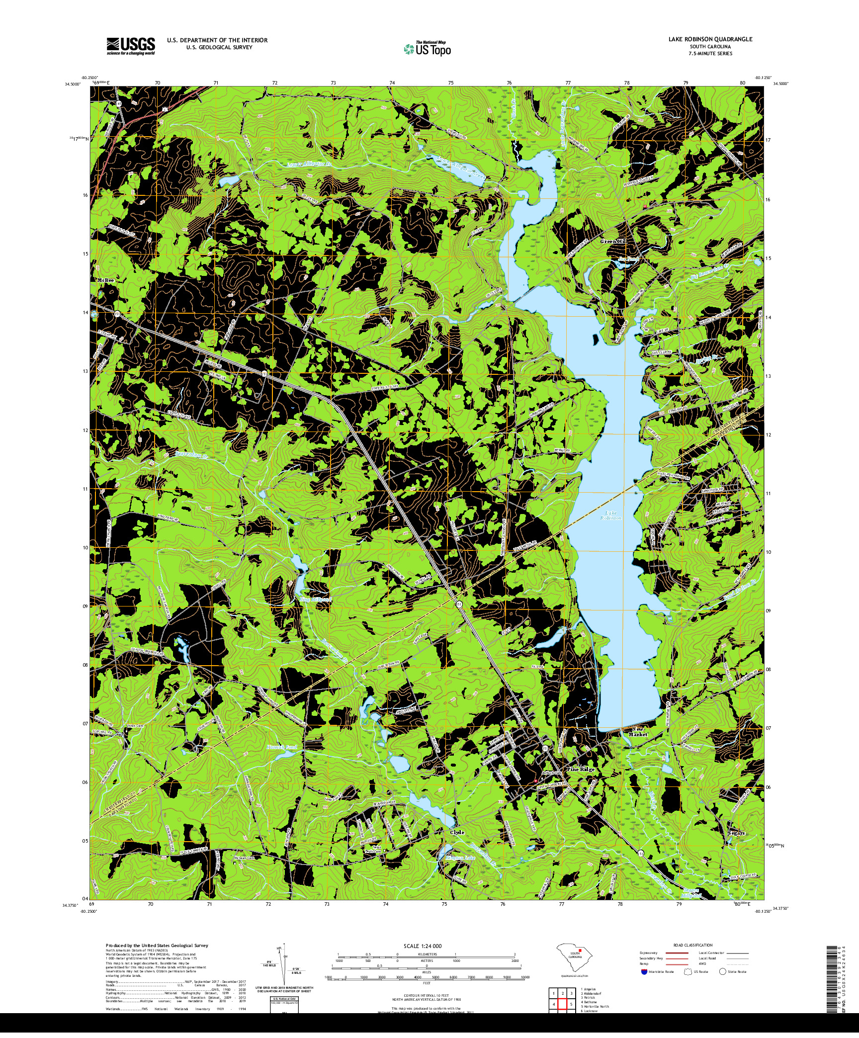 USGS US TOPO 7.5-MINUTE MAP FOR LAKE ROBINSON, SC 2020