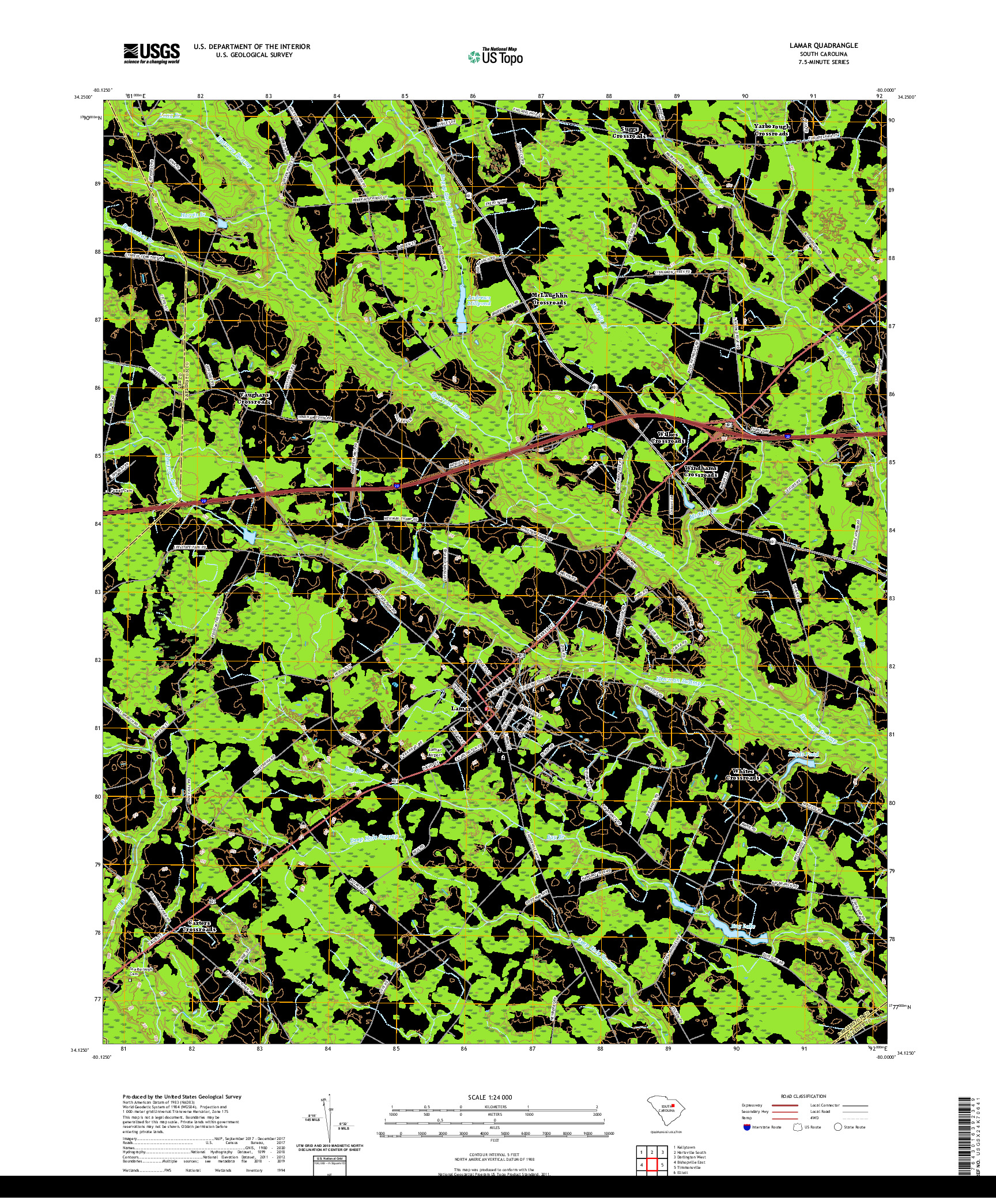 USGS US TOPO 7.5-MINUTE MAP FOR LAMAR, SC 2020