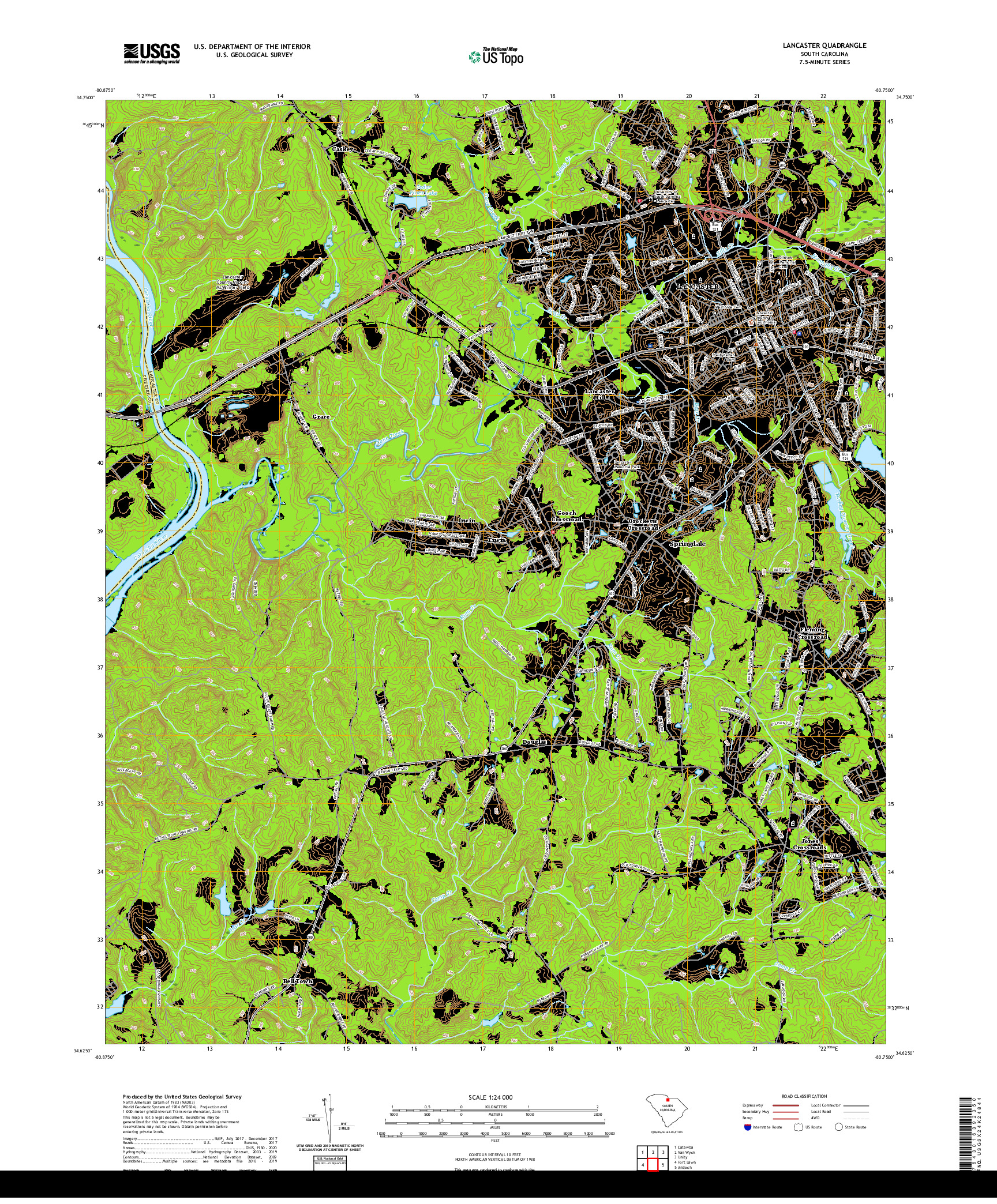 USGS US TOPO 7.5-MINUTE MAP FOR LANCASTER, SC 2020