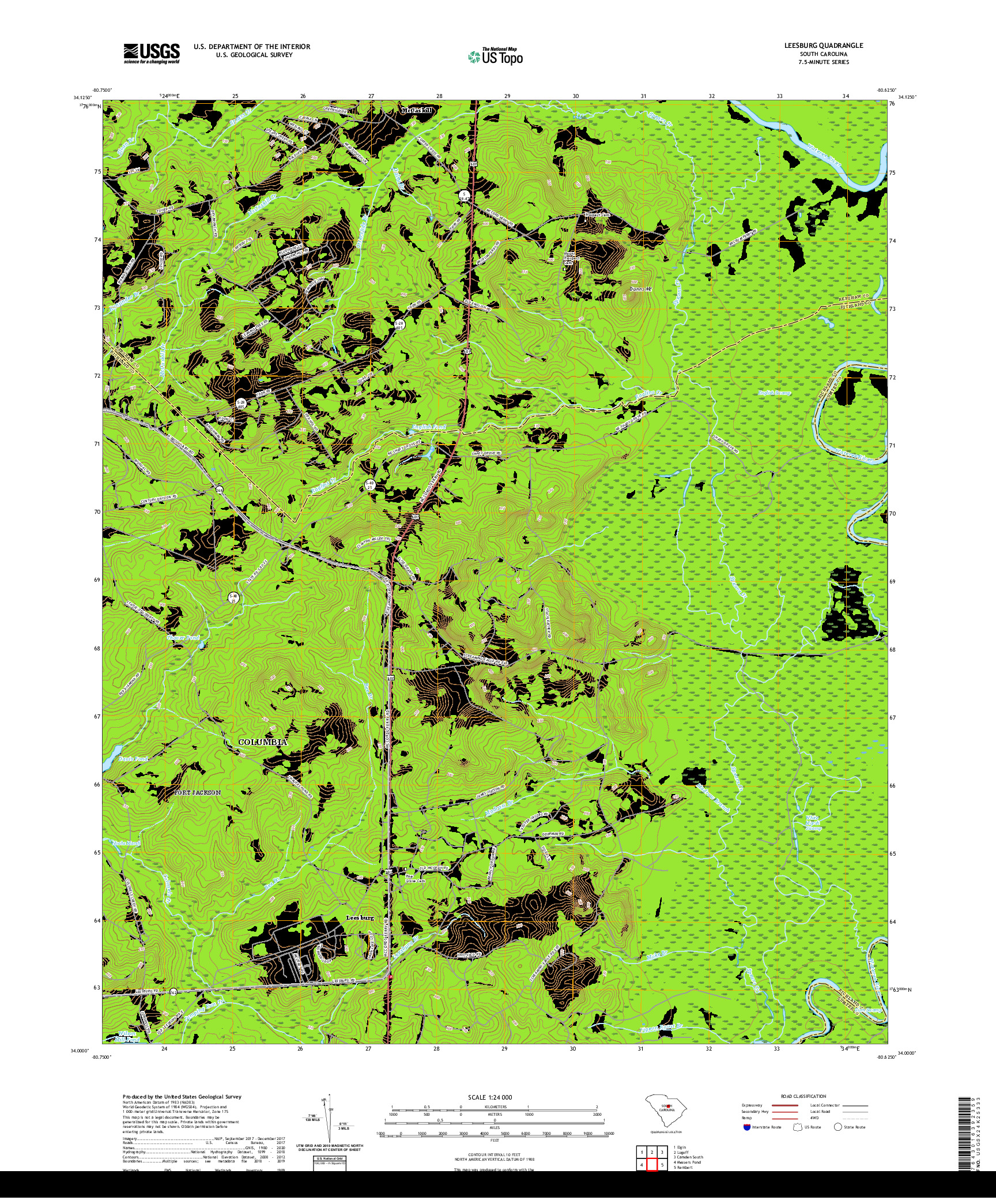 USGS US TOPO 7.5-MINUTE MAP FOR LEESBURG, SC 2020