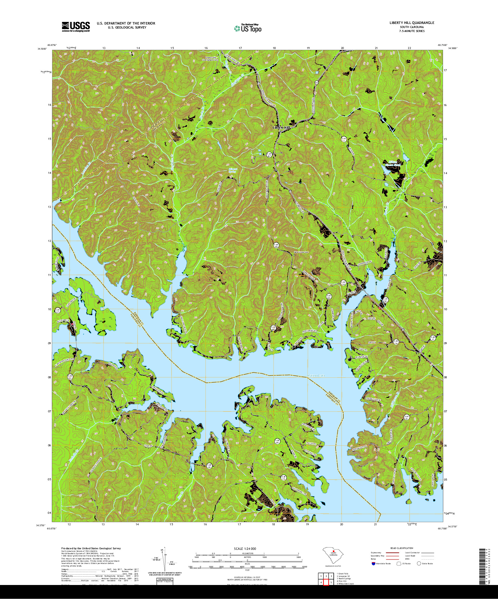 USGS US TOPO 7.5-MINUTE MAP FOR LIBERTY HILL, SC 2020