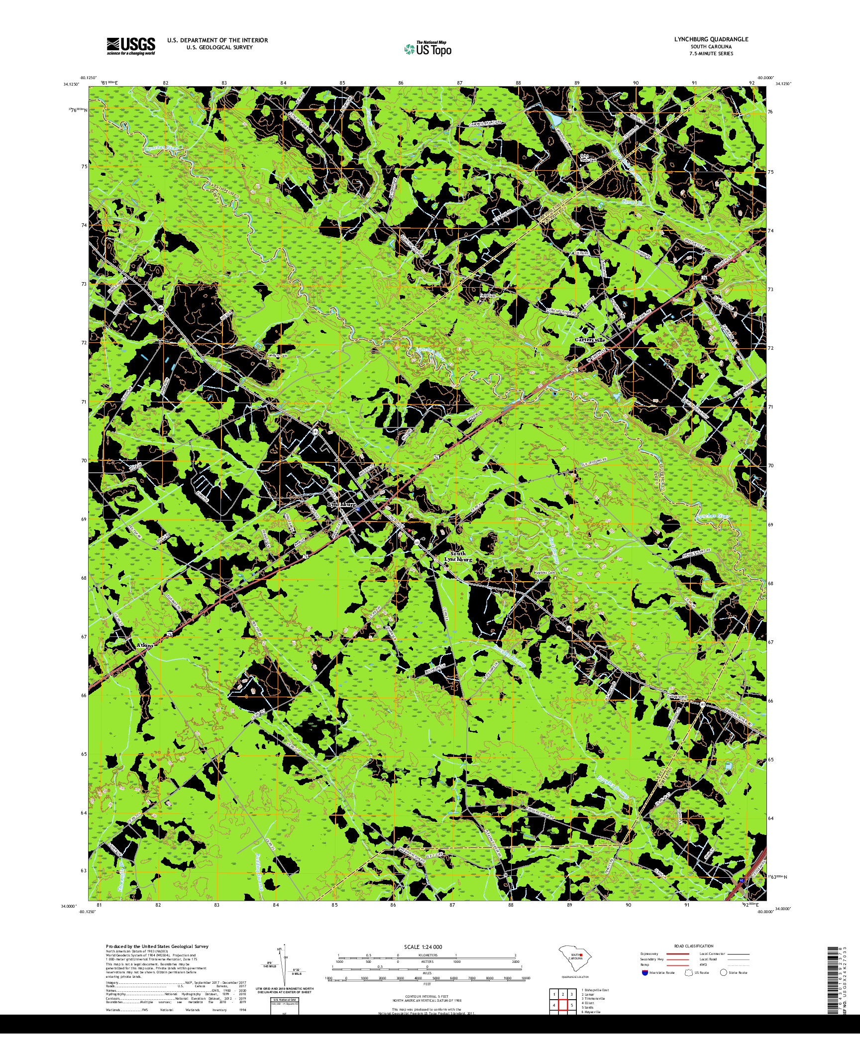 USGS US TOPO 7.5-MINUTE MAP FOR LYNCHBURG, SC 2020