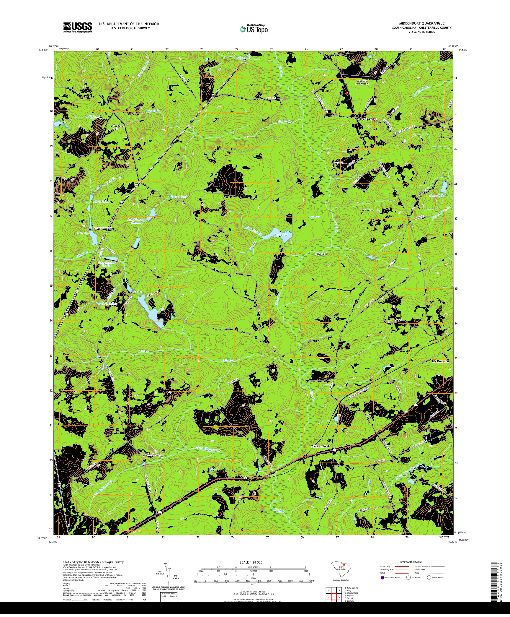 USGS US TOPO 7.5-MINUTE MAP FOR MIDDENDORF, SC 2020