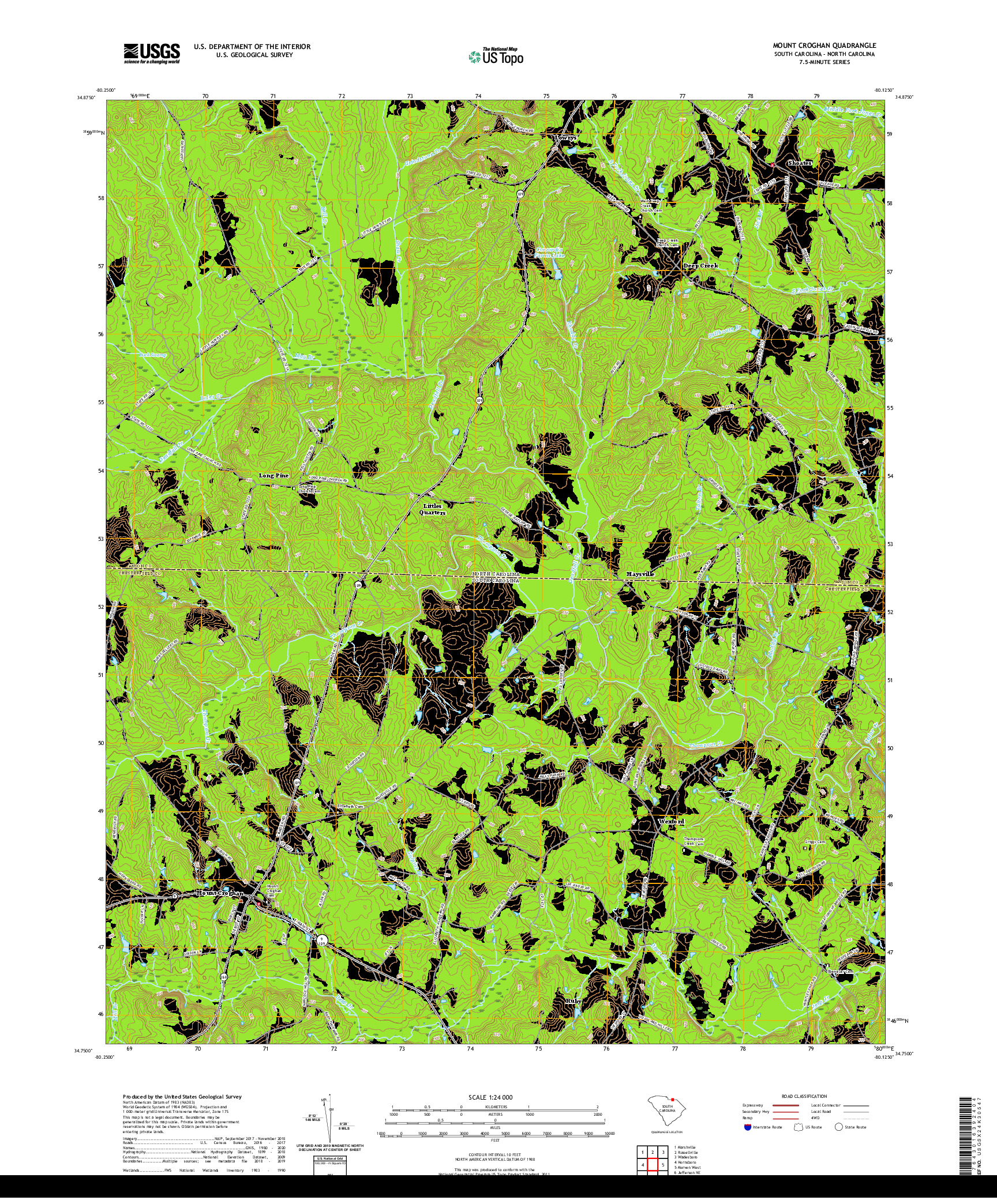 USGS US TOPO 7.5-MINUTE MAP FOR MOUNT CROGHAN, SC,NC 2020