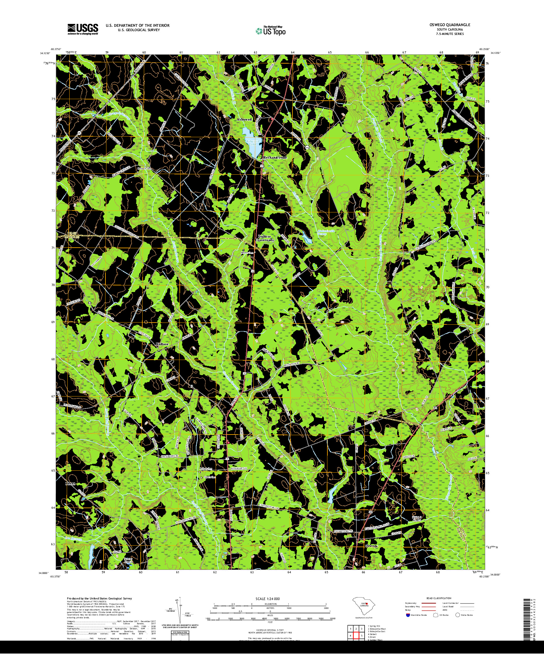 USGS US TOPO 7.5-MINUTE MAP FOR OSWEGO, SC 2020