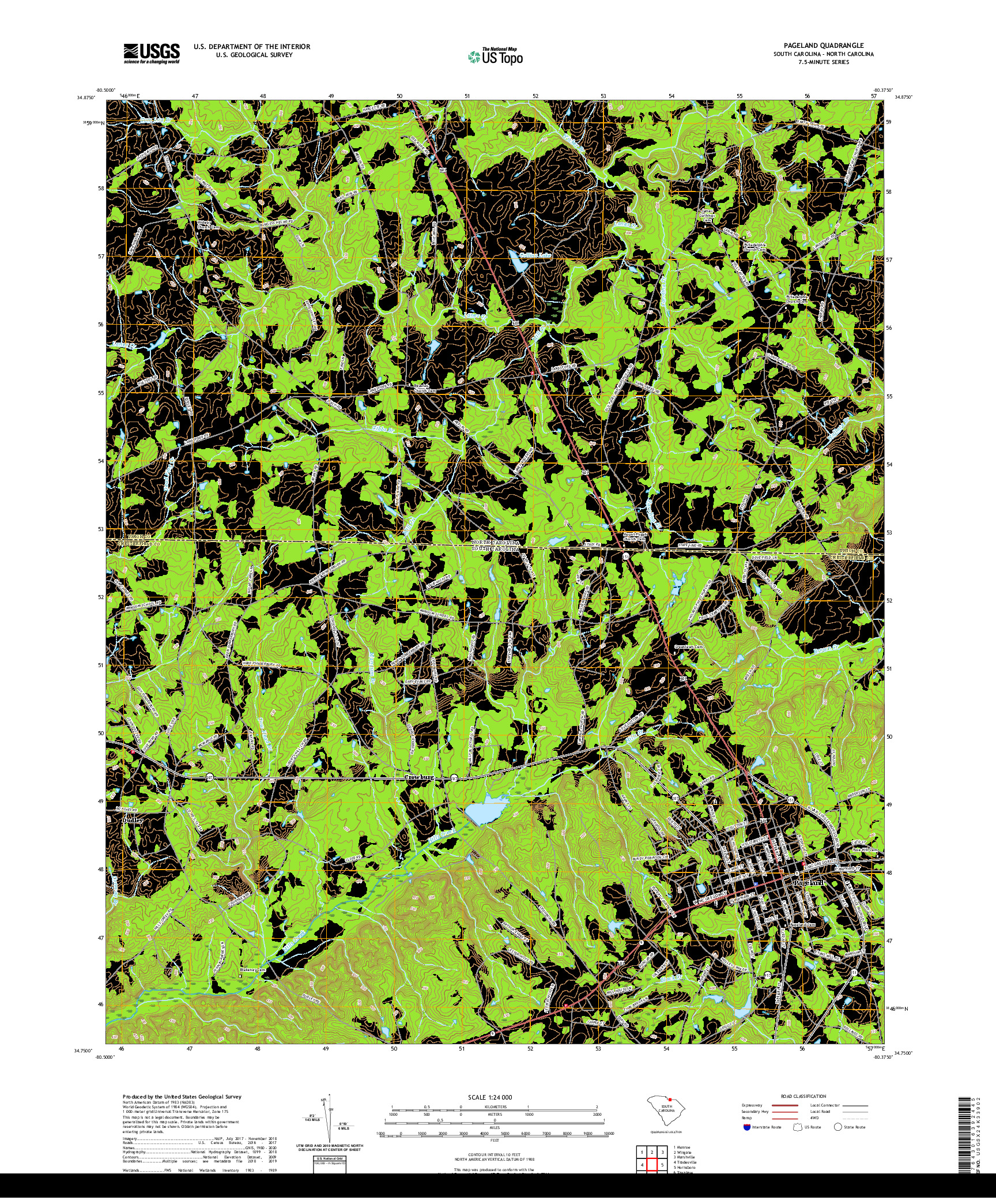 USGS US TOPO 7.5-MINUTE MAP FOR PAGELAND, SC,NC 2020