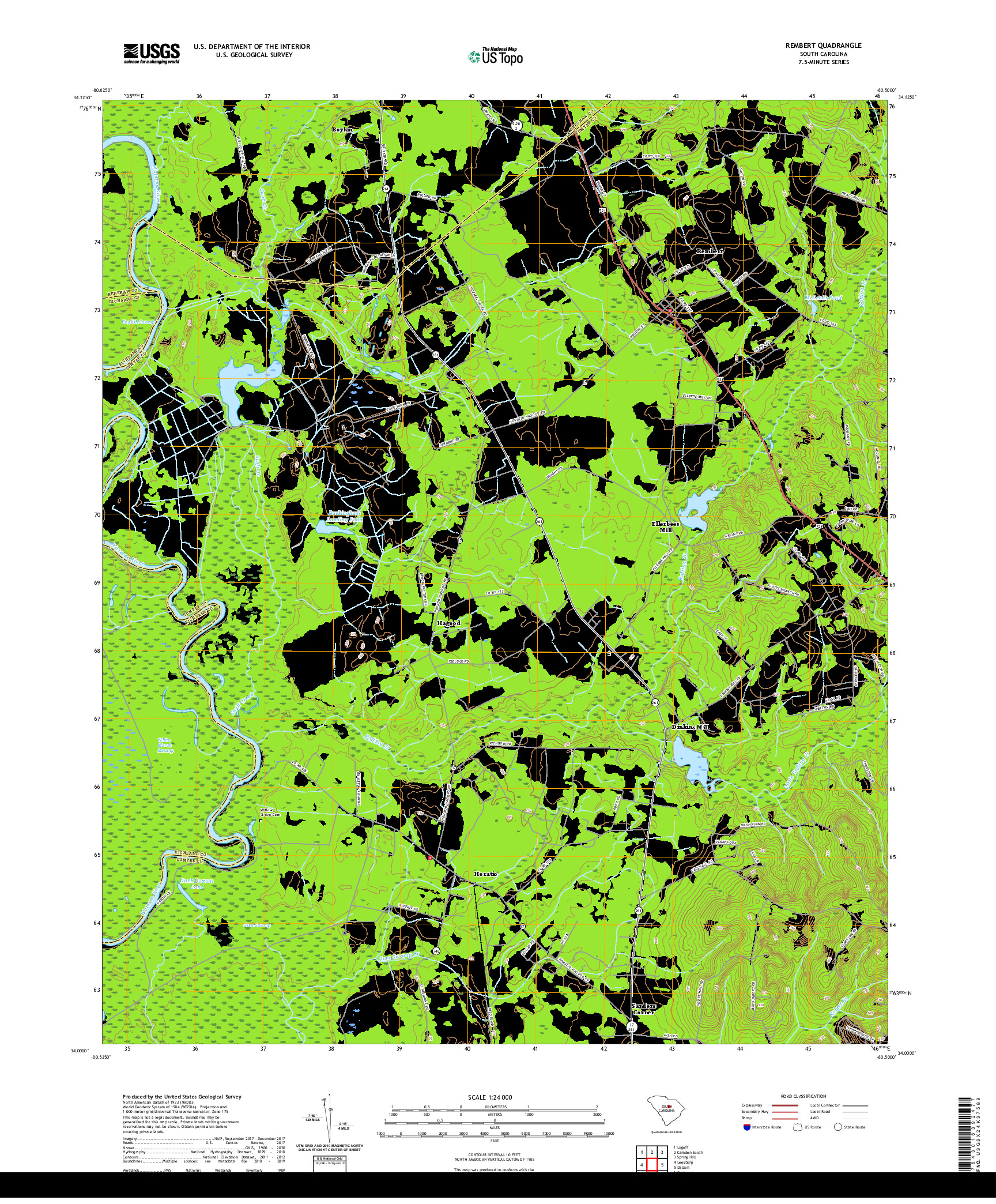 USGS US TOPO 7.5-MINUTE MAP FOR REMBERT, SC 2020