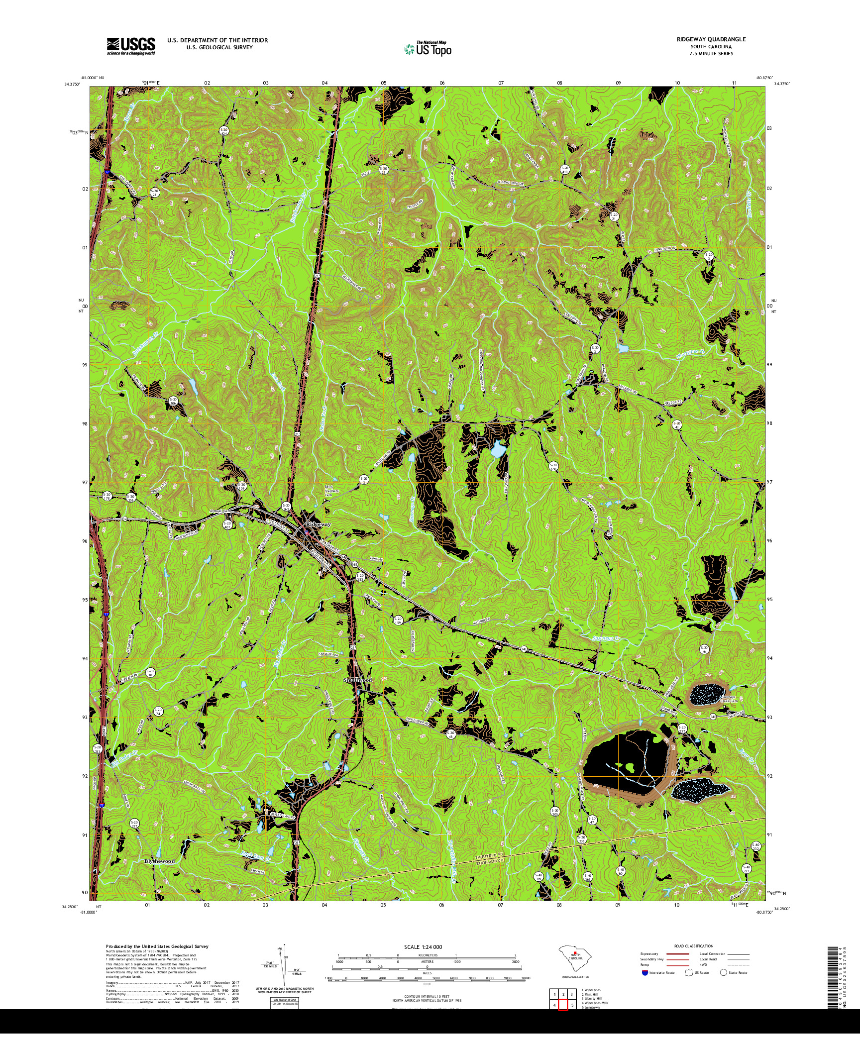 USGS US TOPO 7.5-MINUTE MAP FOR RIDGEWAY, SC 2020