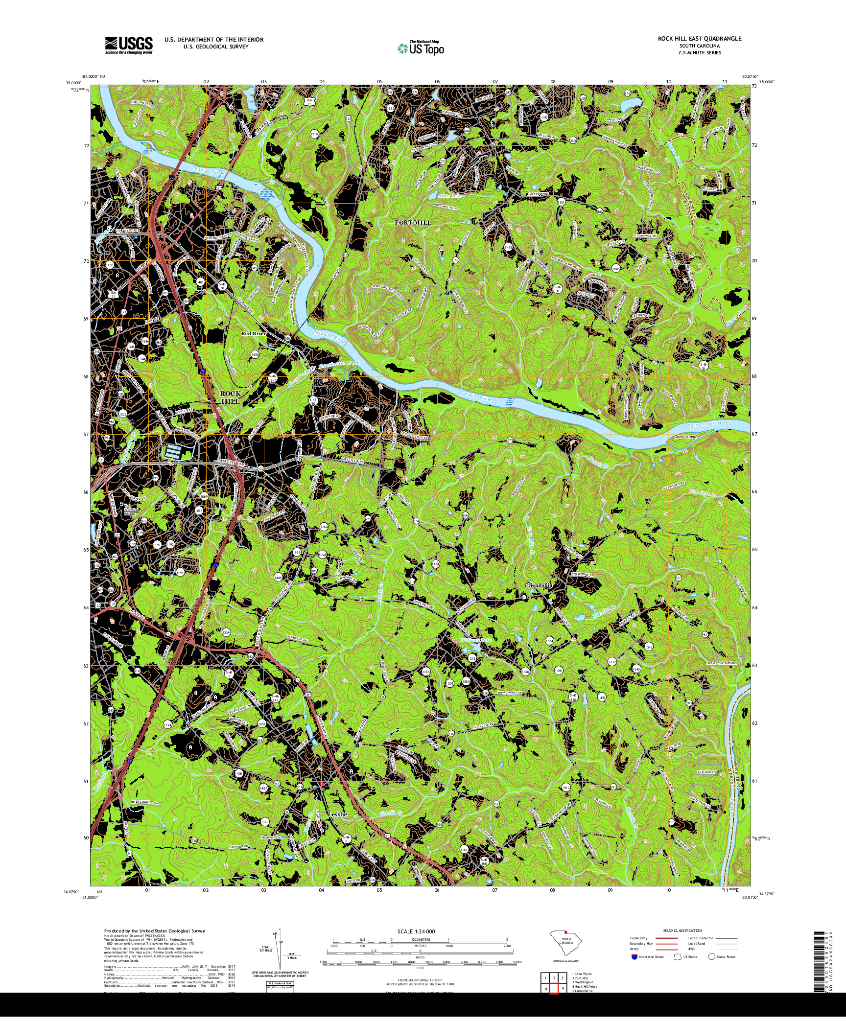 USGS US TOPO 7.5-MINUTE MAP FOR ROCK HILL EAST, SC 2020