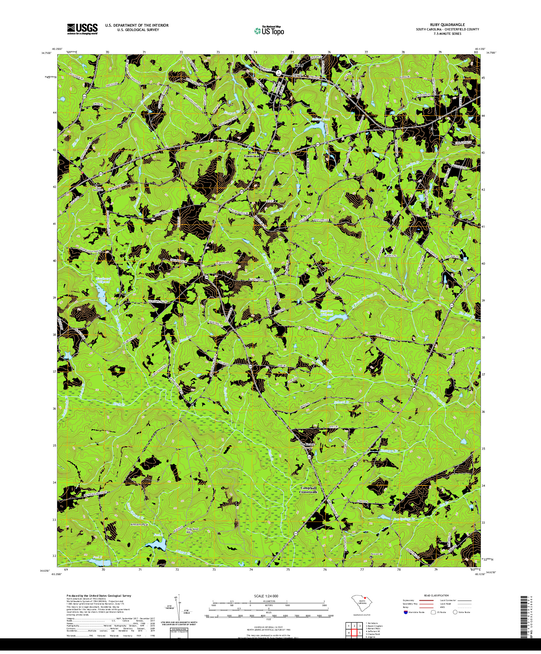 USGS US TOPO 7.5-MINUTE MAP FOR RUBY, SC 2020