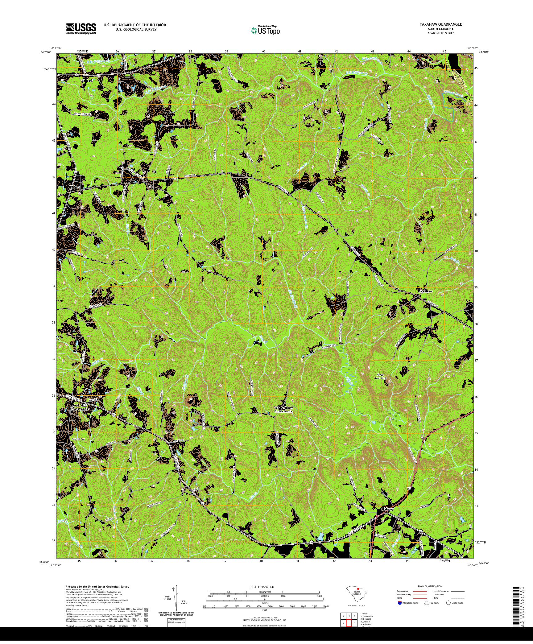 USGS US TOPO 7.5-MINUTE MAP FOR TAXAHAW, SC 2020