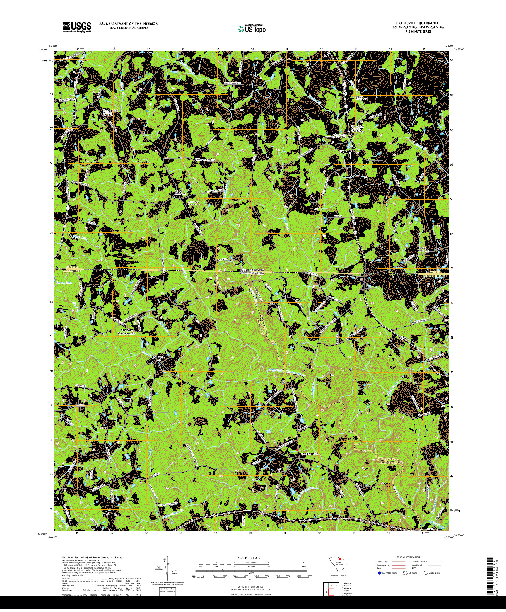 USGS US TOPO 7.5-MINUTE MAP FOR TRADESVILLE, SC,NC 2020