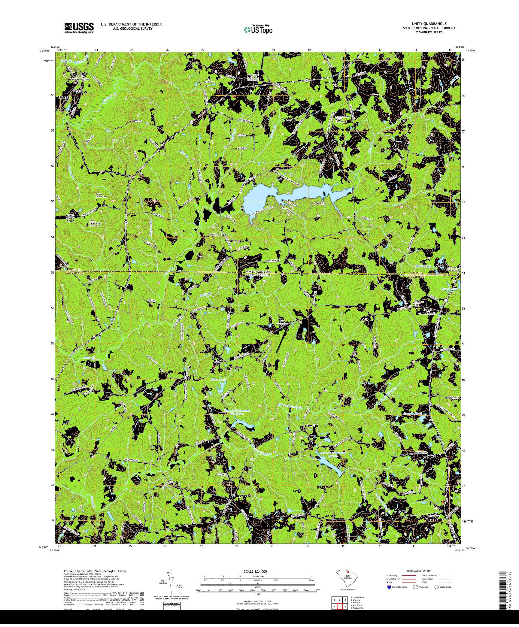 USGS US TOPO 7.5-MINUTE MAP FOR UNITY, SC,NC 2020