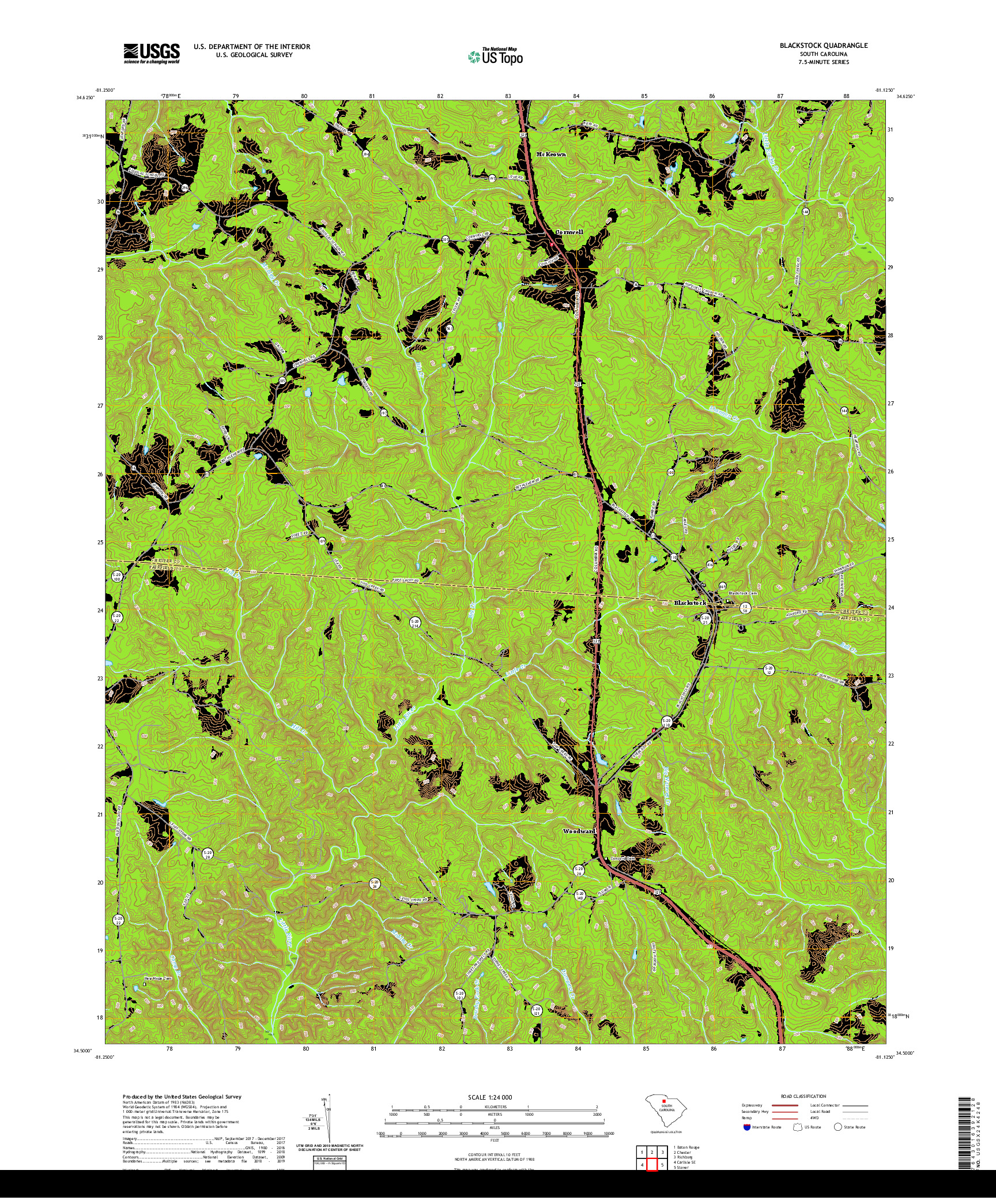 USGS US TOPO 7.5-MINUTE MAP FOR BLACKSTOCK, SC 2020