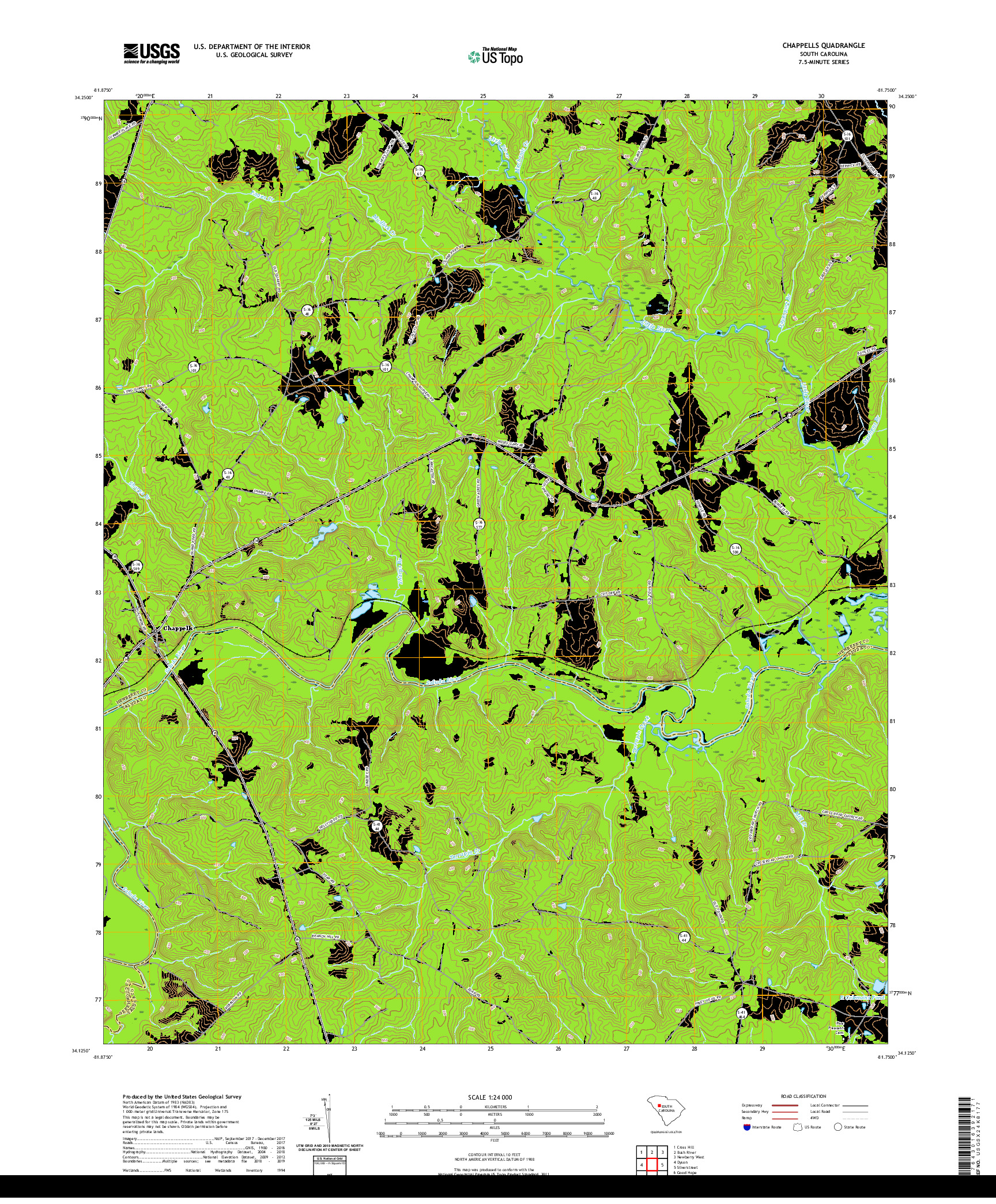 USGS US TOPO 7.5-MINUTE MAP FOR CHAPPELLS, SC 2020