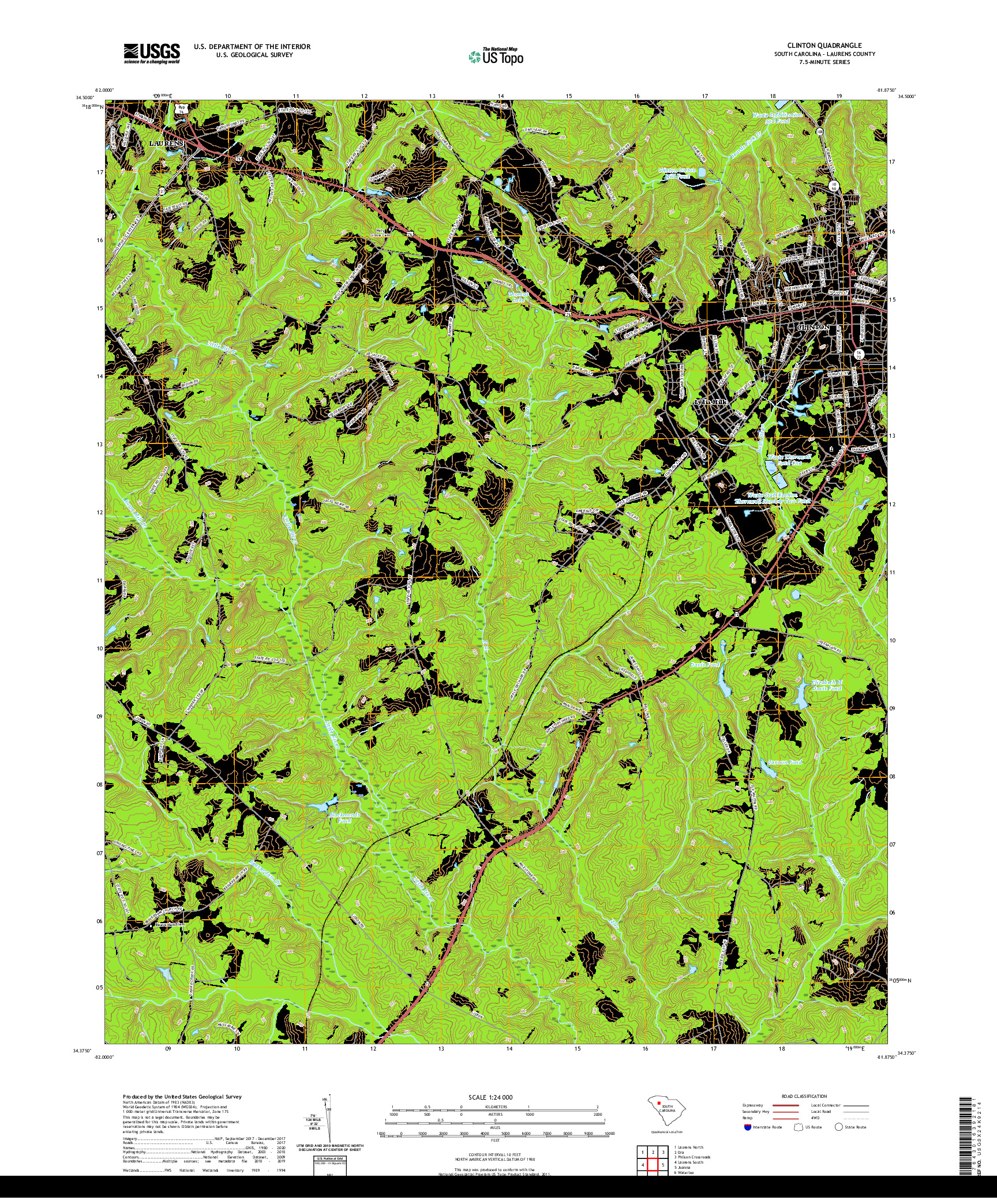 USGS US TOPO 7.5-MINUTE MAP FOR CLINTON, SC 2020