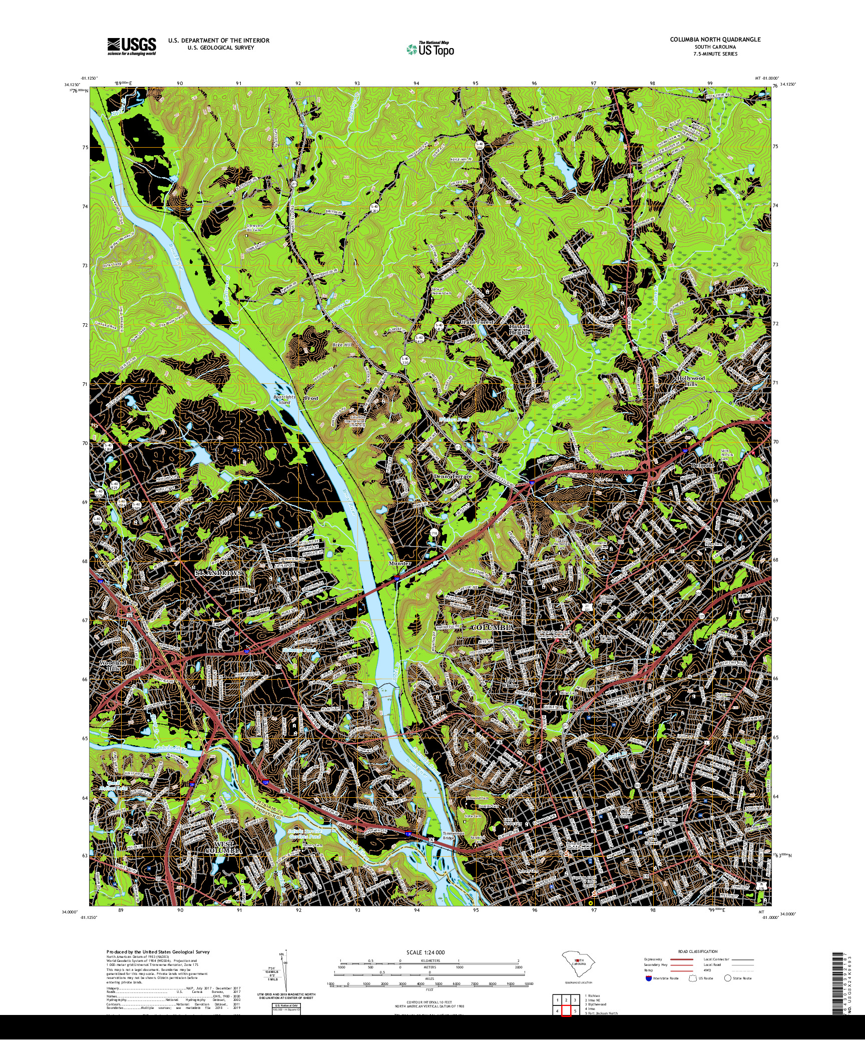 USGS US TOPO 7.5-MINUTE MAP FOR COLUMBIA NORTH, SC 2020