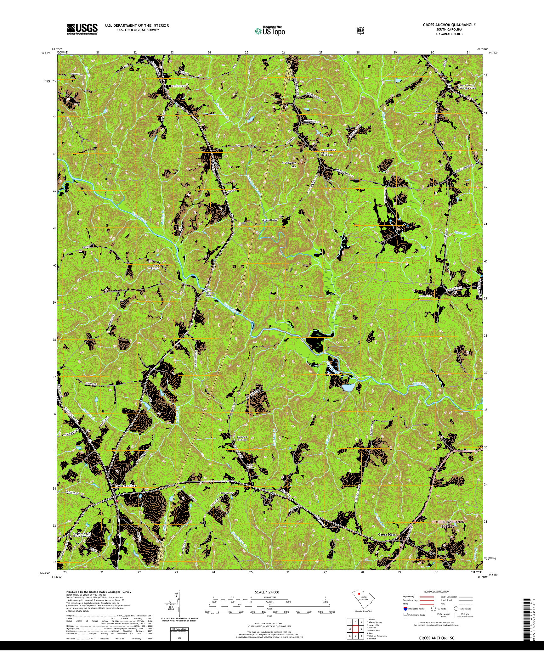 USGS US TOPO 7.5-MINUTE MAP FOR CROSS ANCHOR, SC 2020