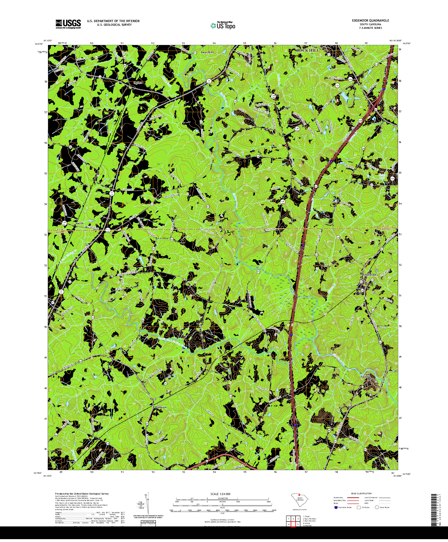 USGS US TOPO 7.5-MINUTE MAP FOR EDGEMOOR, SC 2020