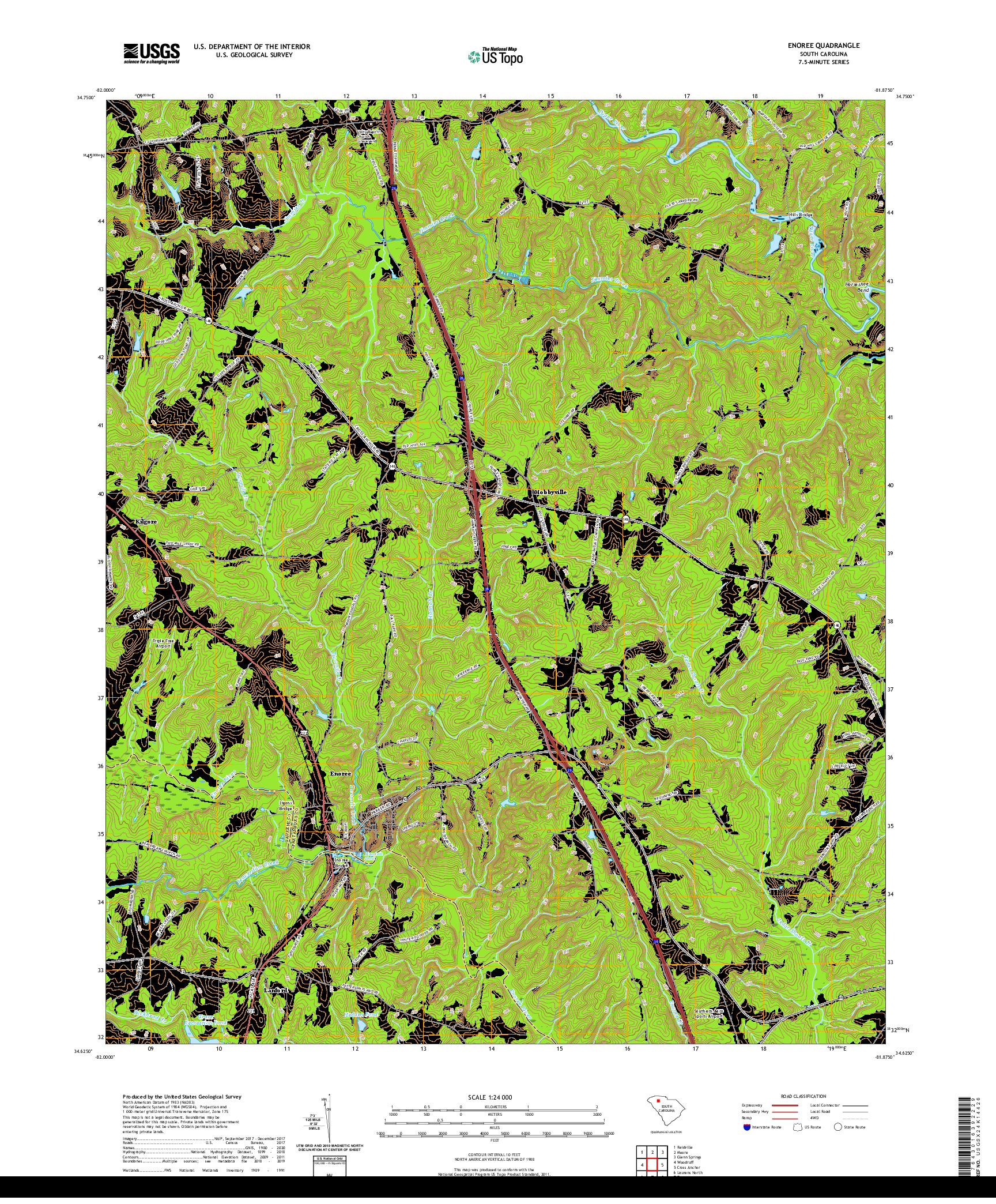 USGS US TOPO 7.5-MINUTE MAP FOR ENOREE, SC 2020