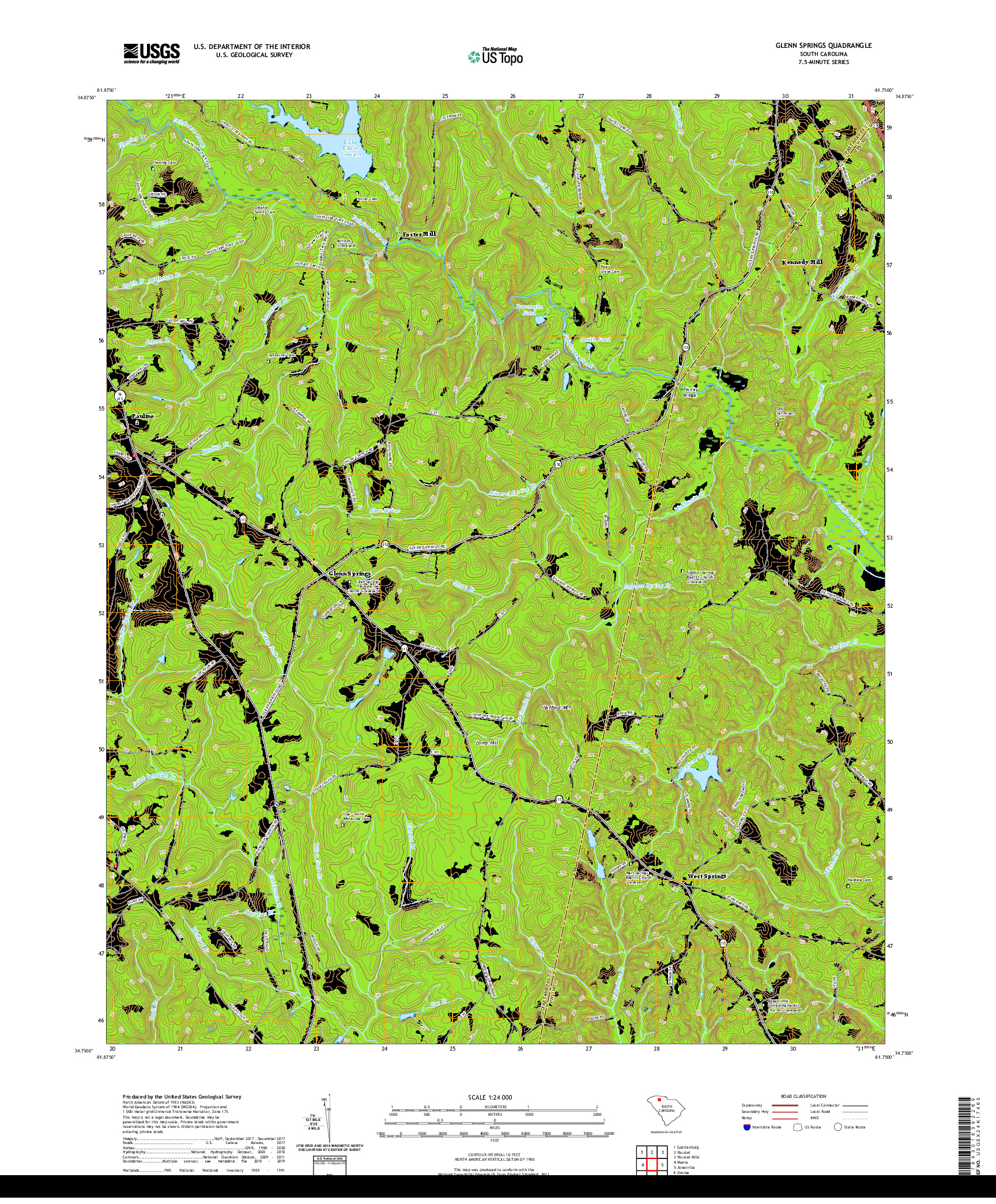 USGS US TOPO 7.5-MINUTE MAP FOR GLENN SPRINGS, SC 2020