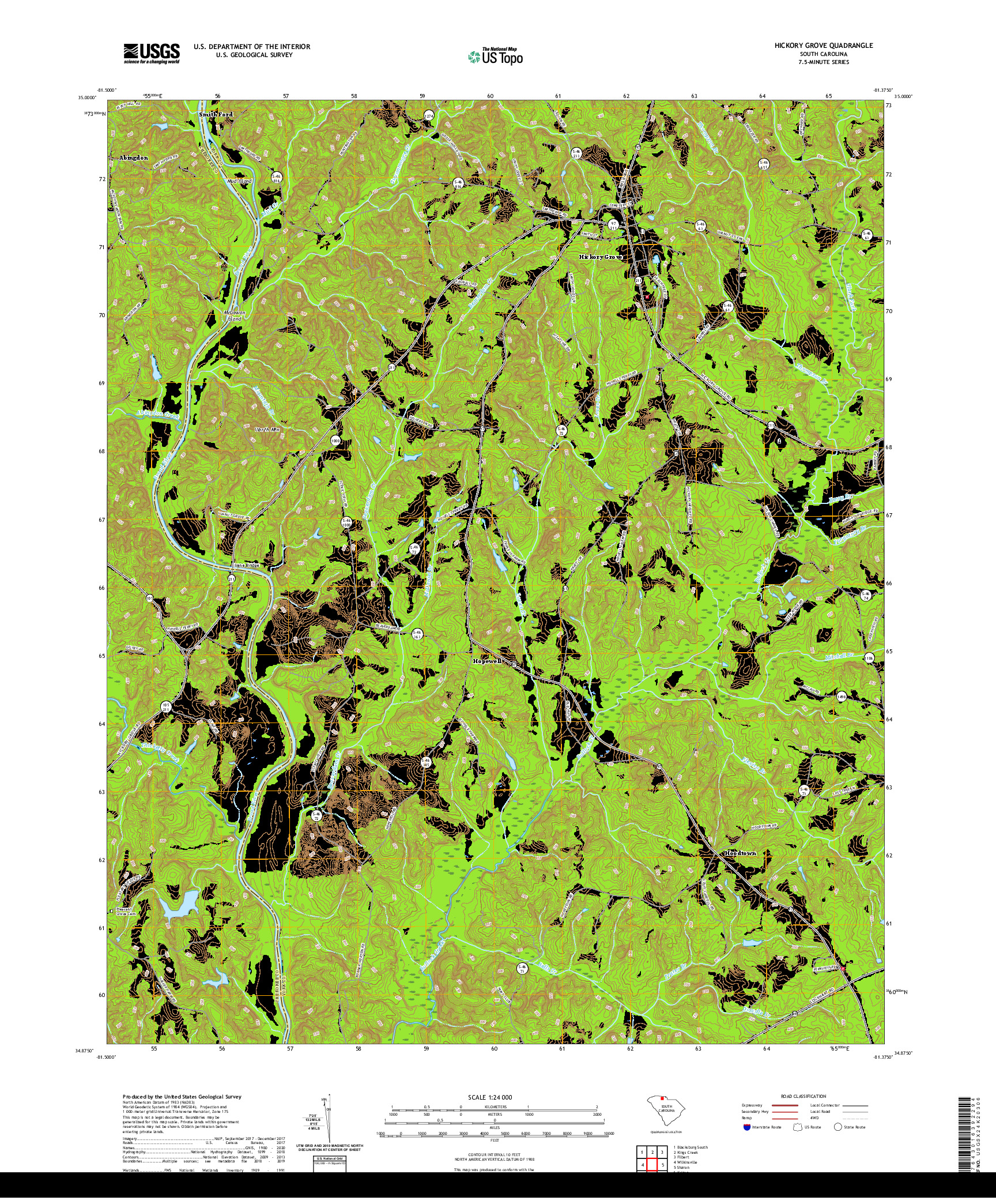 USGS US TOPO 7.5-MINUTE MAP FOR HICKORY GROVE, SC 2020