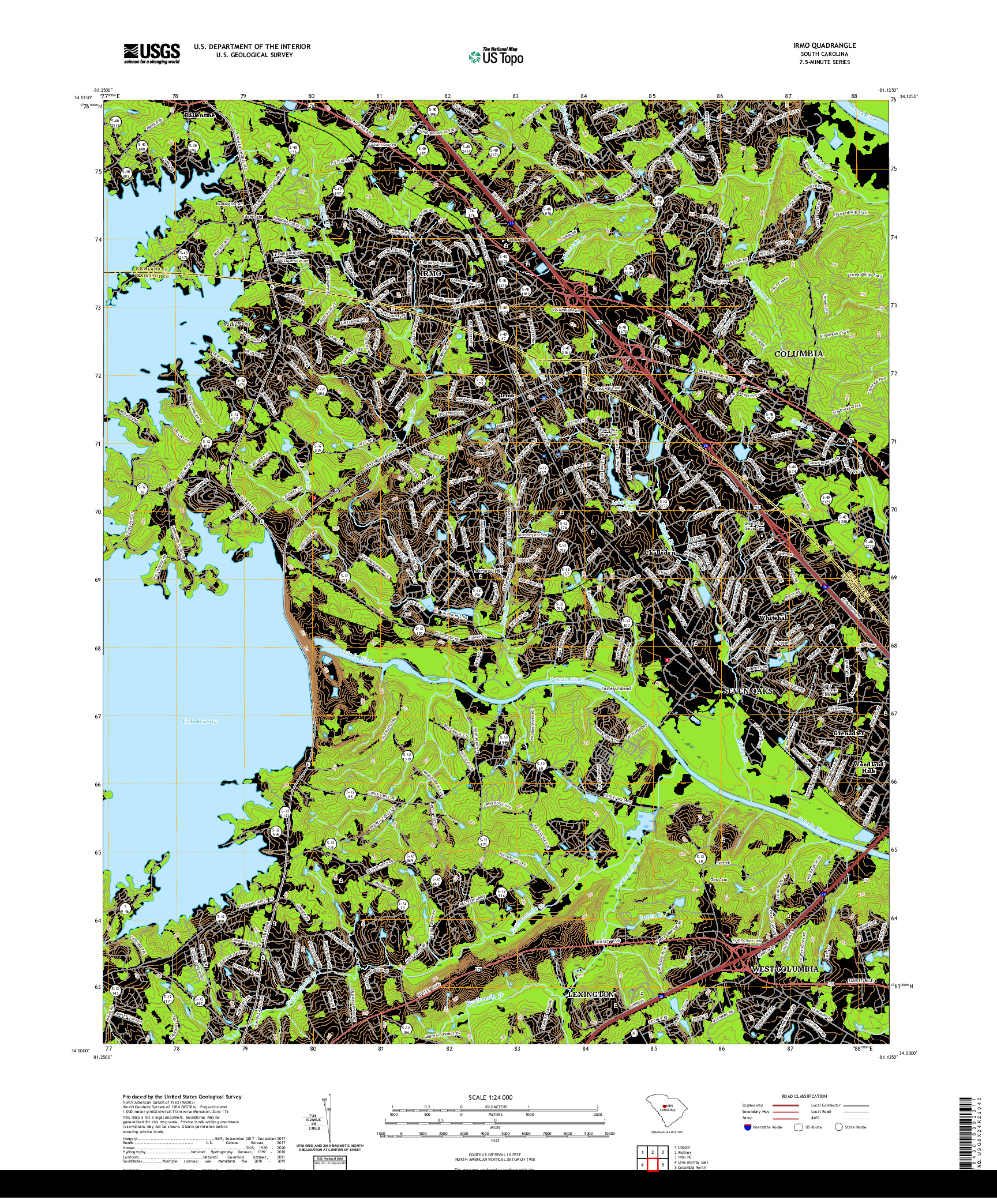 USGS US TOPO 7.5-MINUTE MAP FOR IRMO, SC 2020