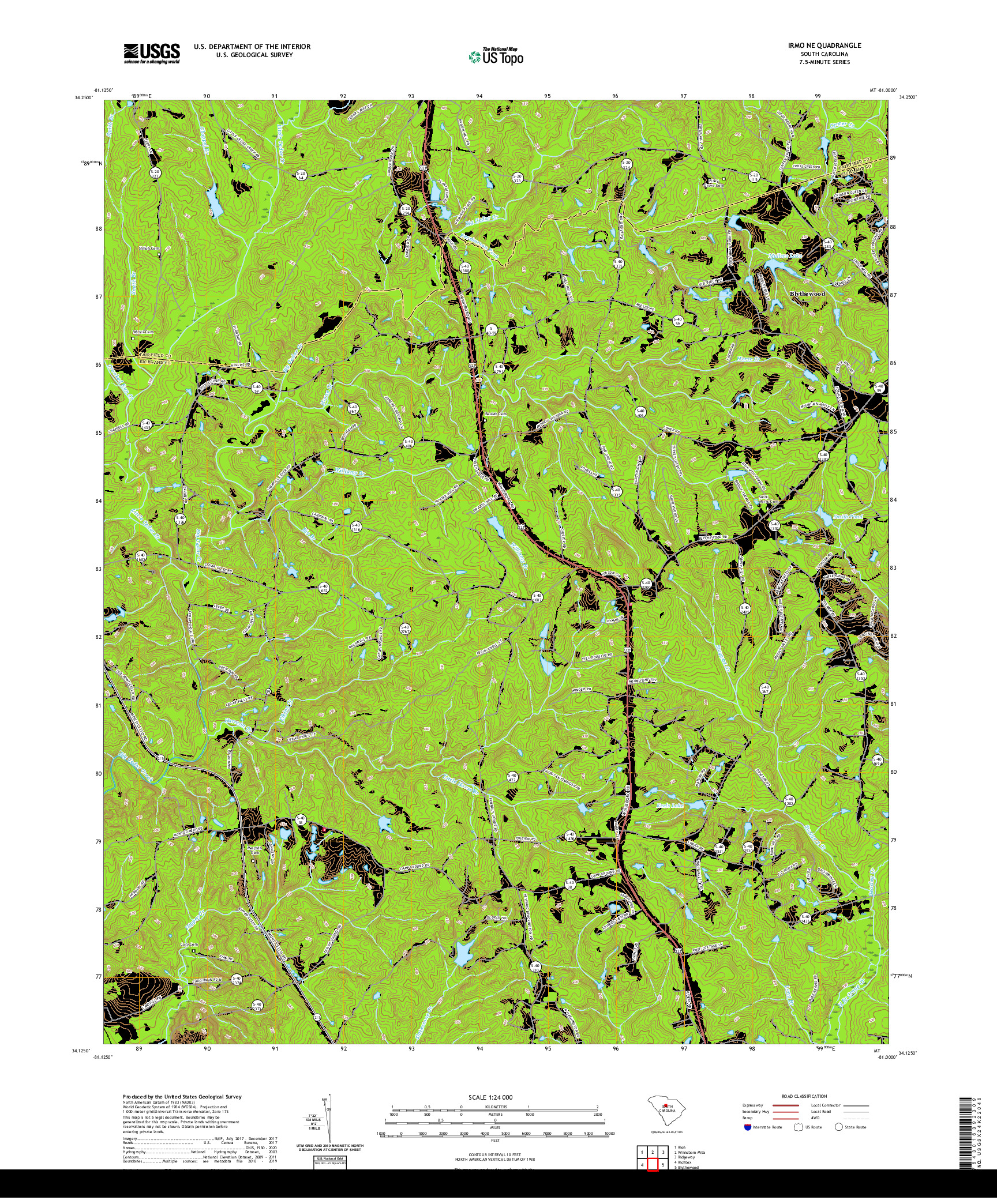 USGS US TOPO 7.5-MINUTE MAP FOR IRMO NE, SC 2020