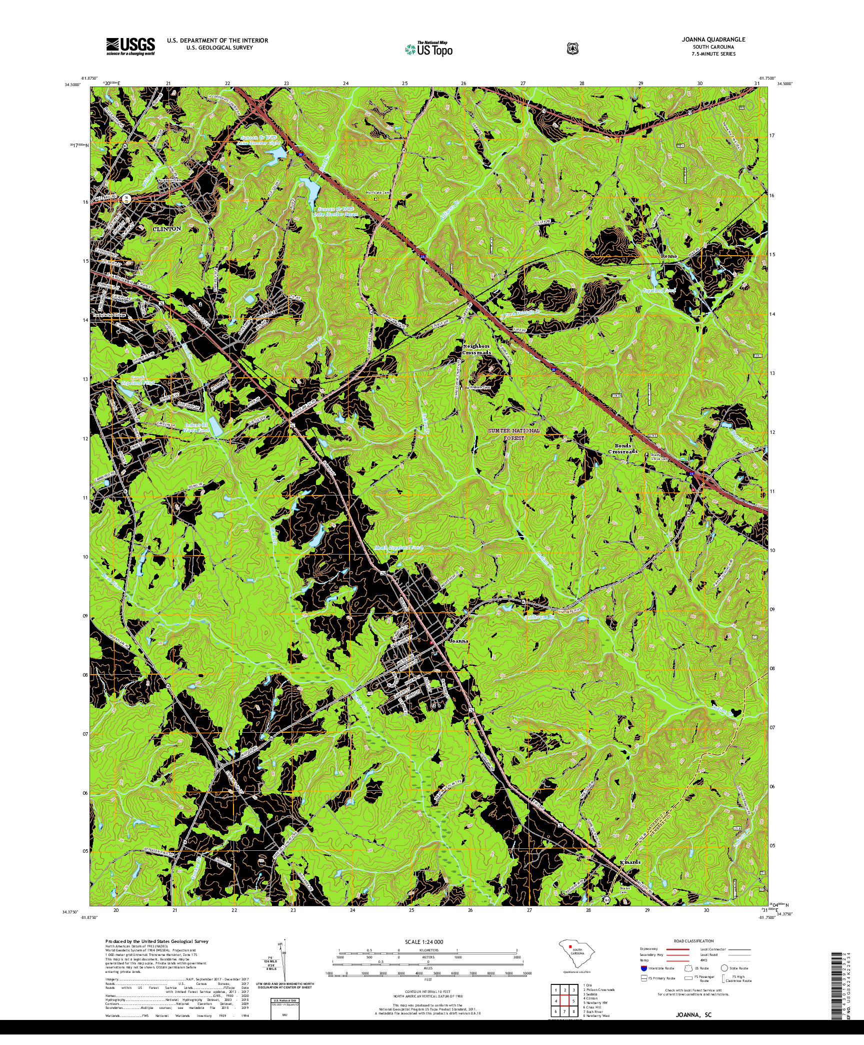 USGS US TOPO 7.5-MINUTE MAP FOR JOANNA, SC 2020