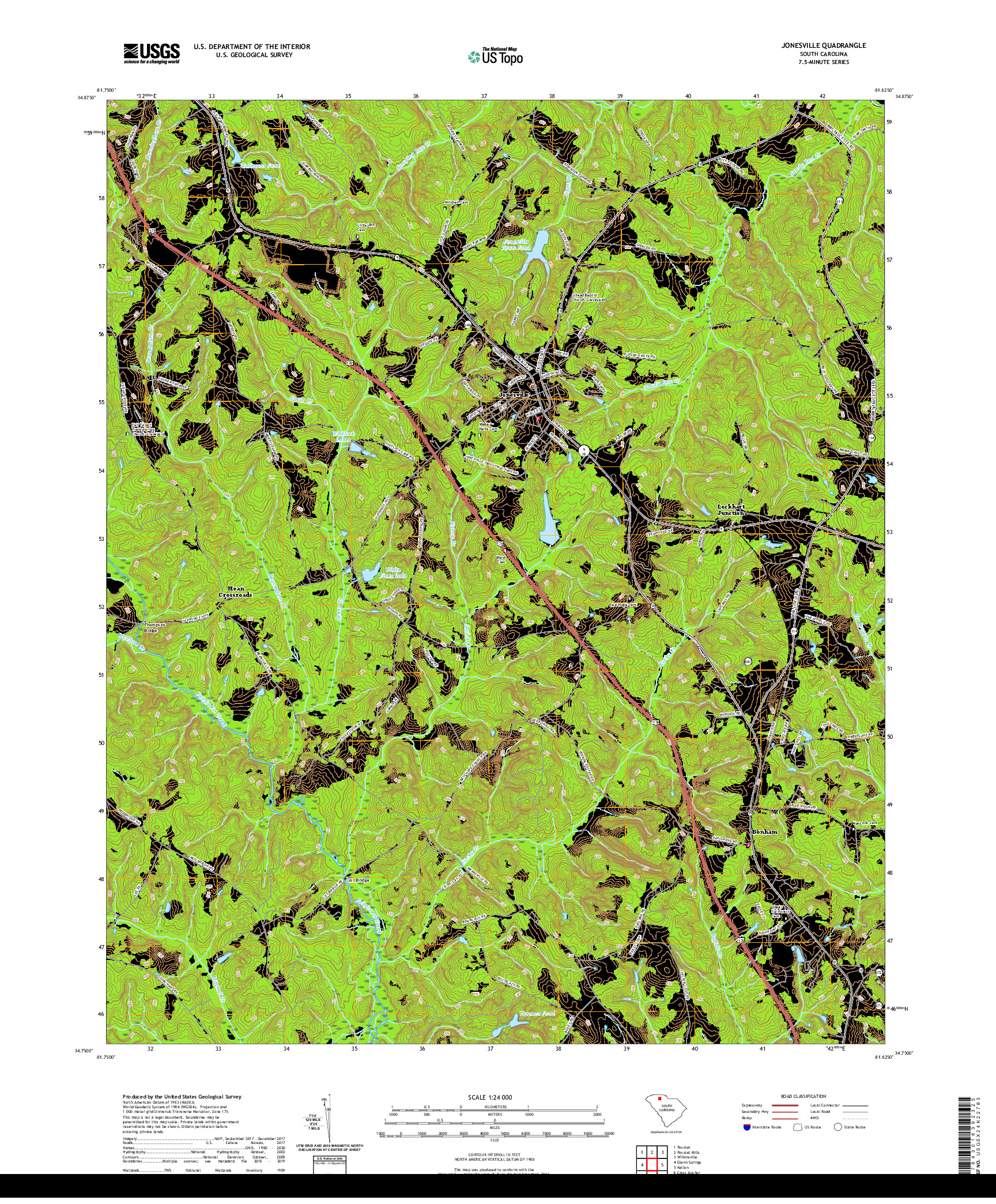 USGS US TOPO 7.5-MINUTE MAP FOR JONESVILLE, SC 2020